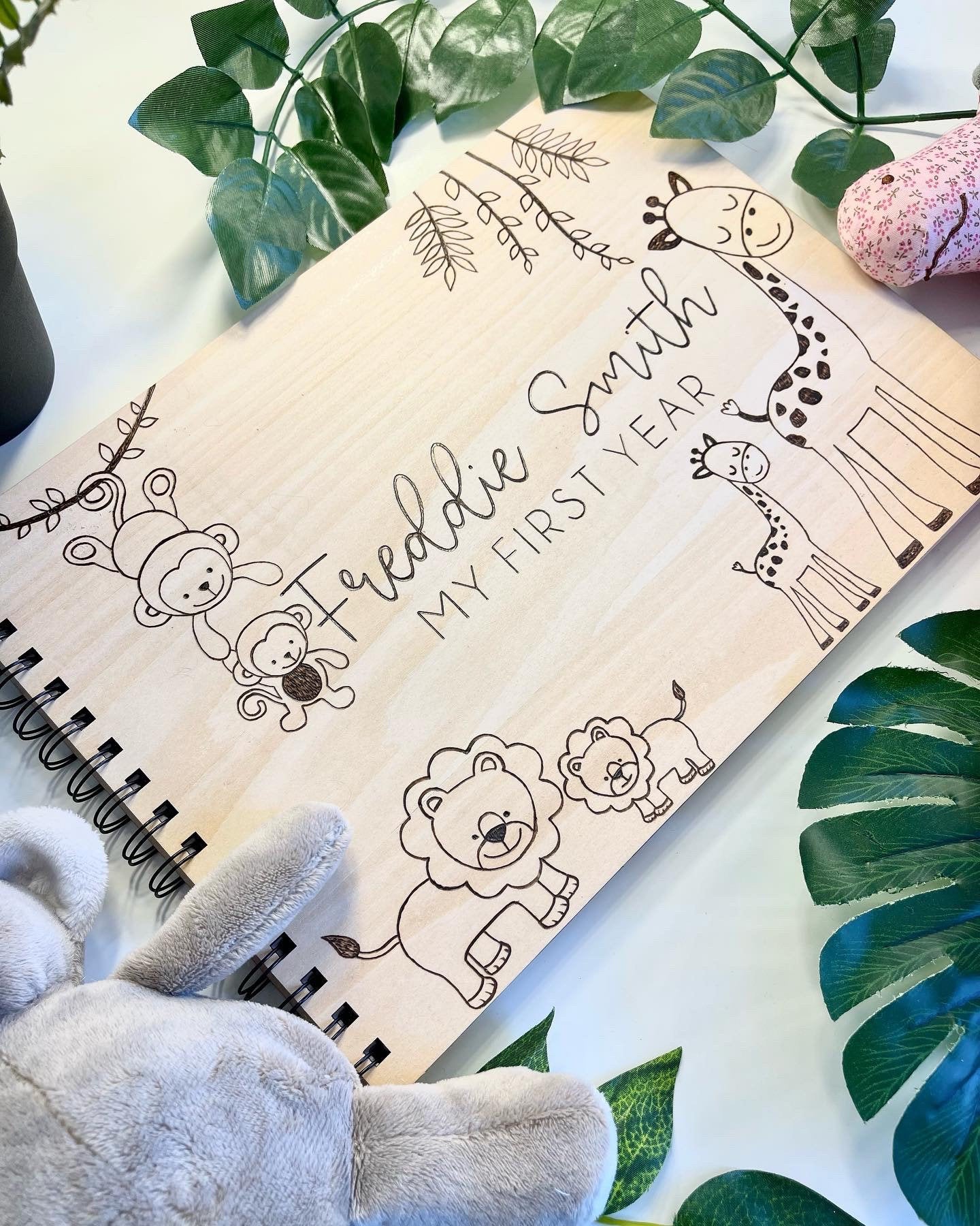 Personalised A4 Wooden Engraved Baby Animal Scrapbook