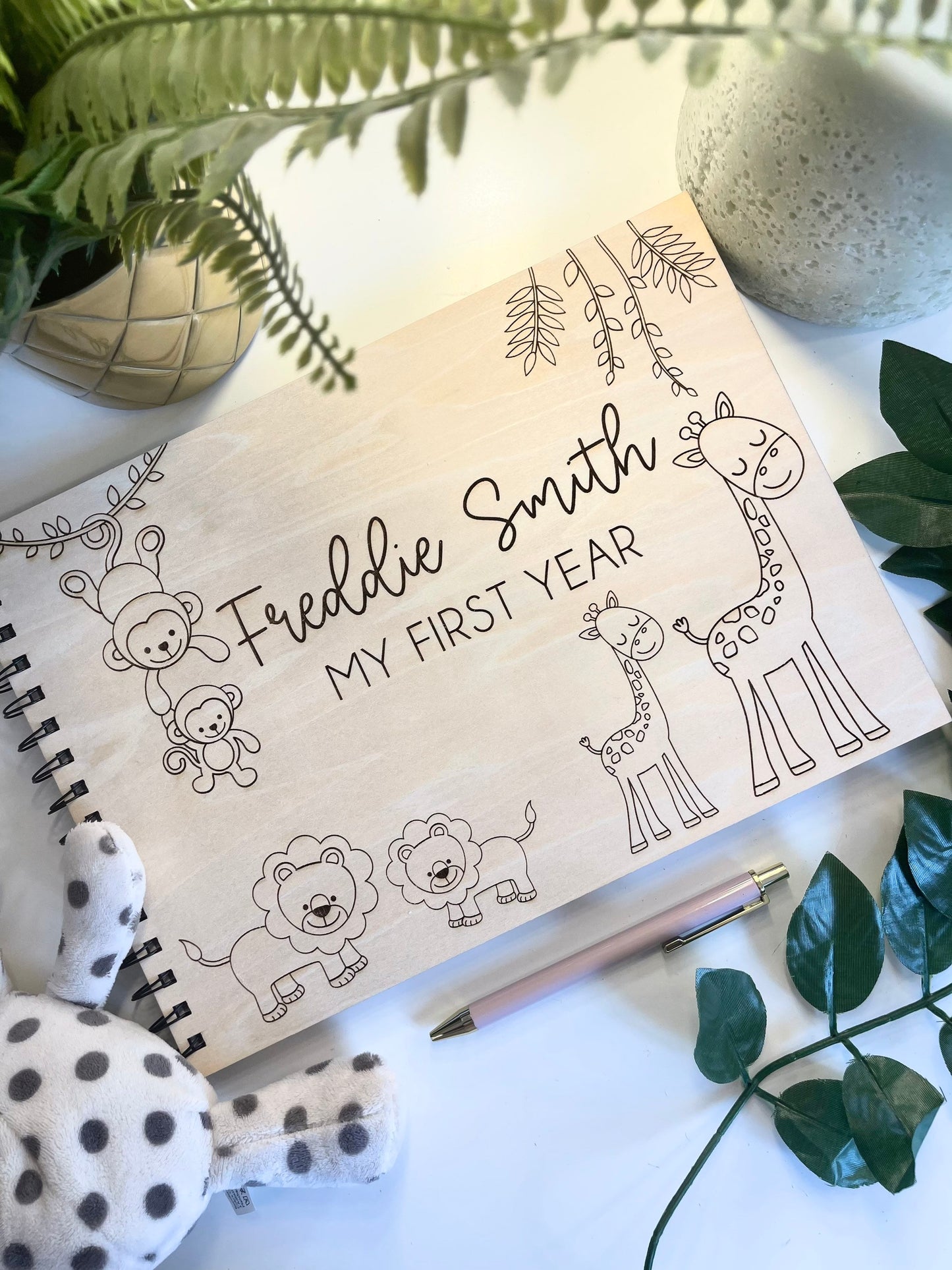 Personalised A4 Wooden Engraved Baby Animal Scrapbook