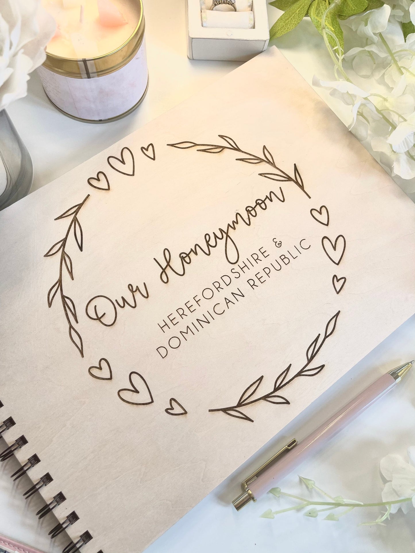 Personalised A4 Wooden Engraved Honeymoon Journal