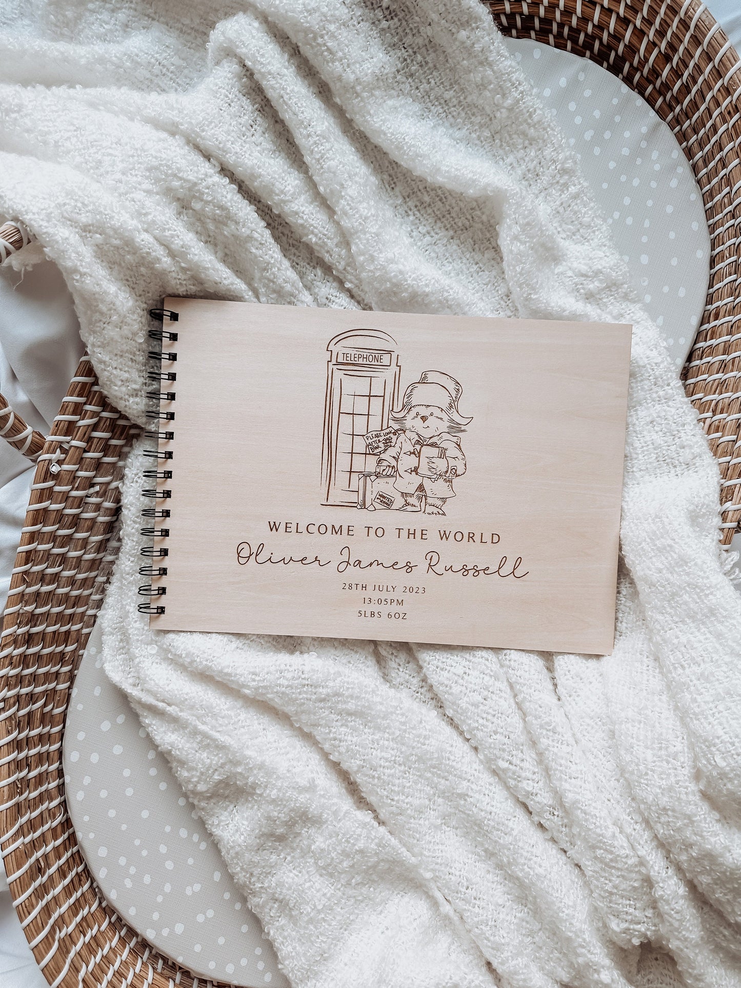Personalised A4 wooden engraved Paddington Bear scrapbook/ baby book/ baby journal/ memory gift/new baby gift