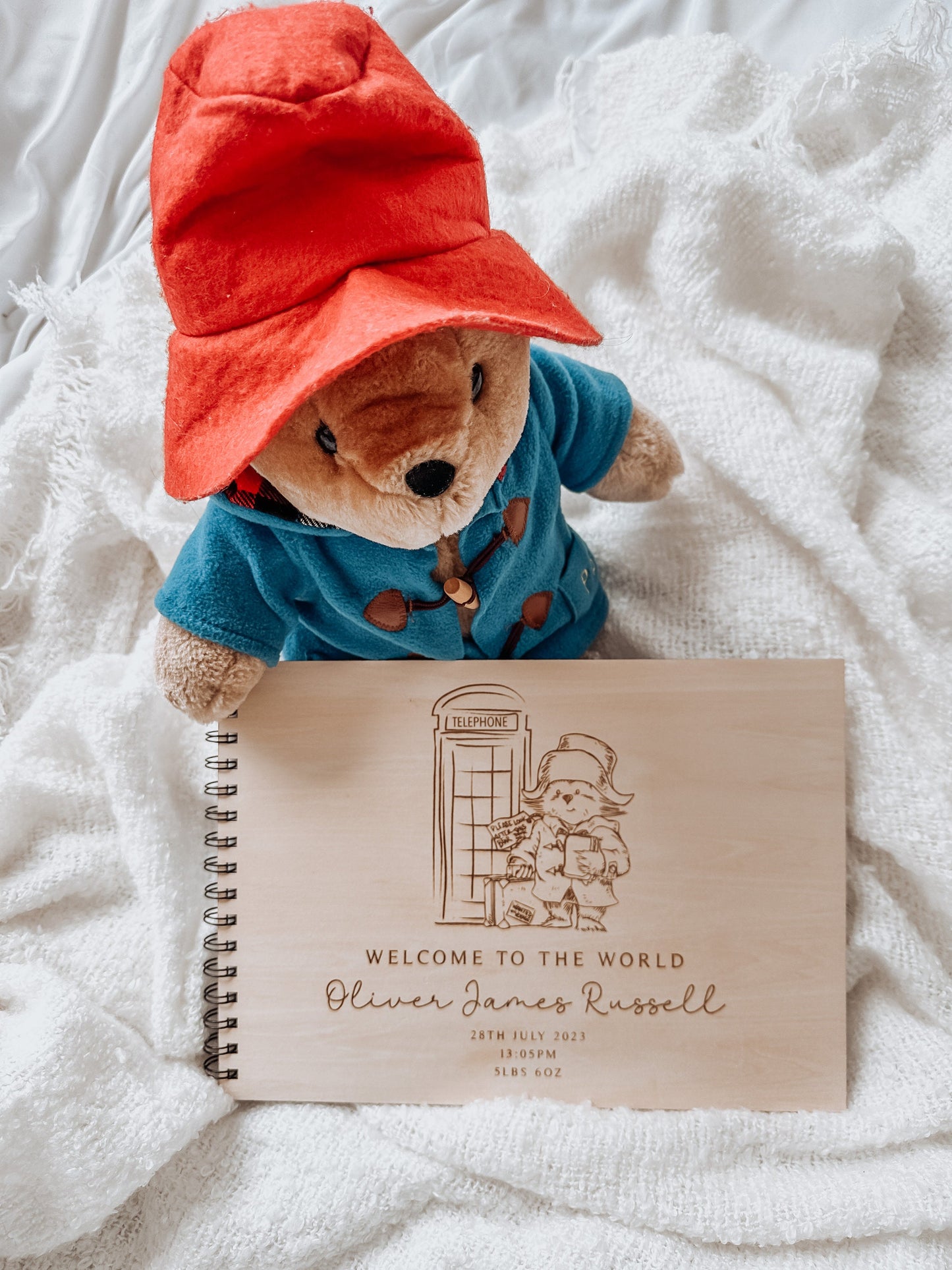 Personalised A4 wooden engraved Paddington Bear scrapbook/ baby book/ baby journal/ memory gift/new baby gift