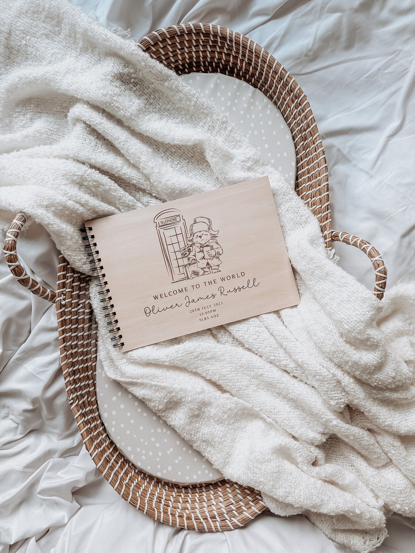 Personalised A4 wooden engraved Paddington Bear scrapbook/ baby book/ baby journal/ memory gift/new baby gift