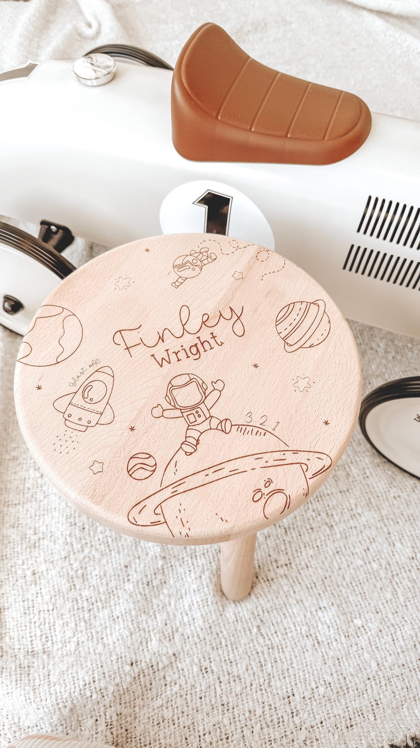 Kids Personalised Space Astronaut Wooden Stool