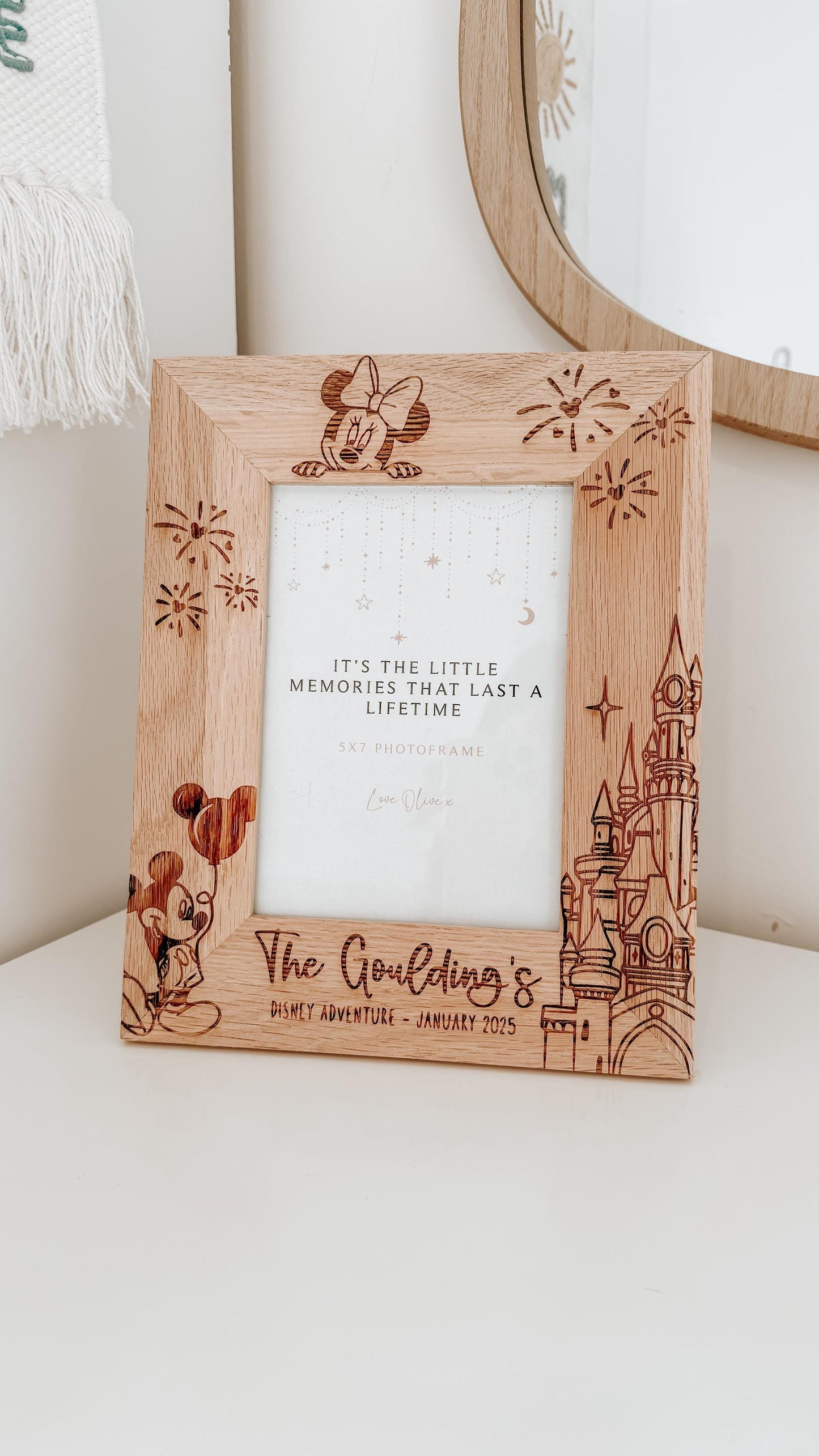 Personalised Solid Oak Disney Mickey & Minnie Photo frame/ Unique Disney gifts/ Wooden Photo Frame with engraving