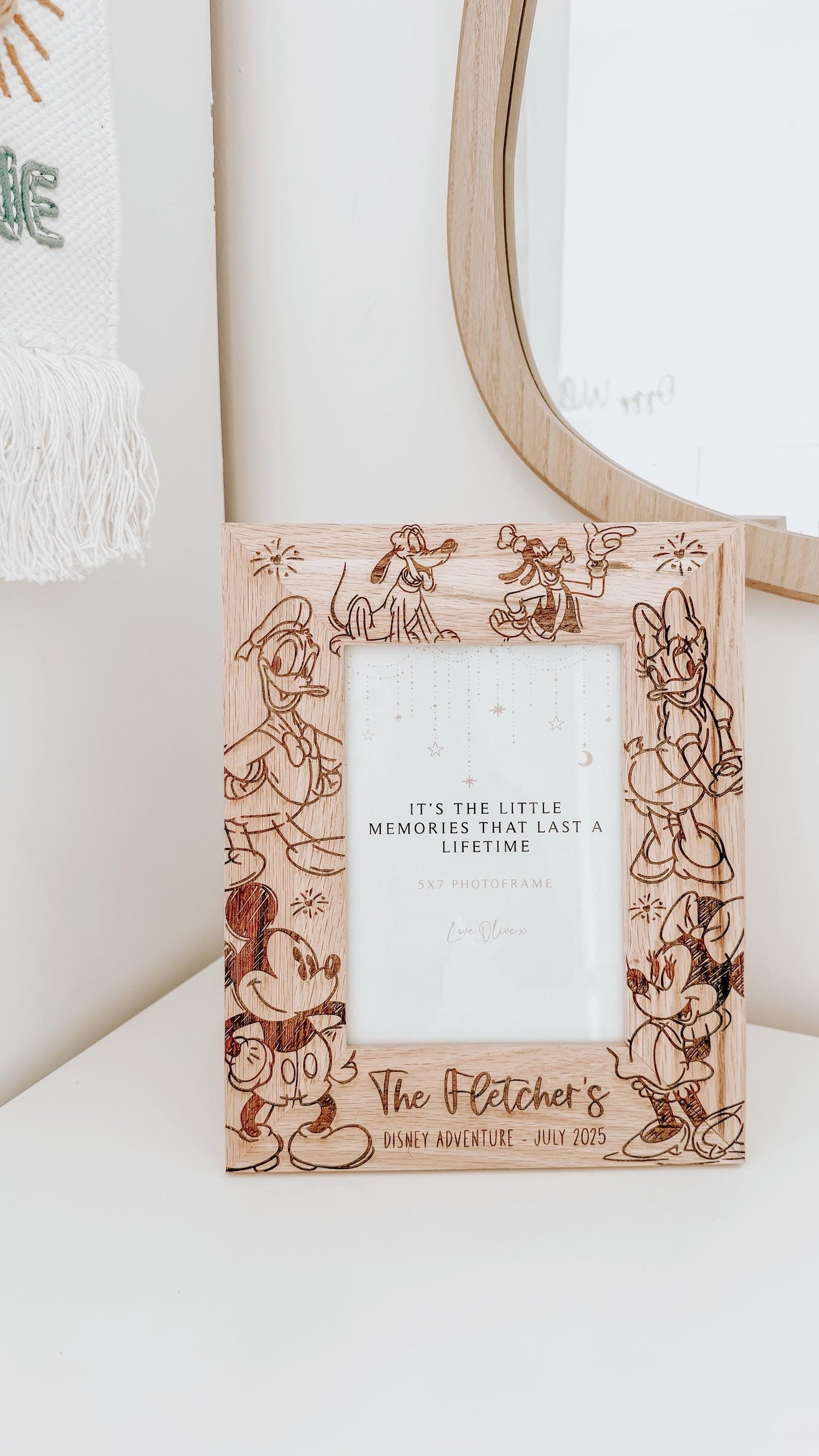 Personalised Solid Oak Disney Mickey & Friends Photo frame/ Unique Disney gifts/ Wooden Photo Frame with engraving