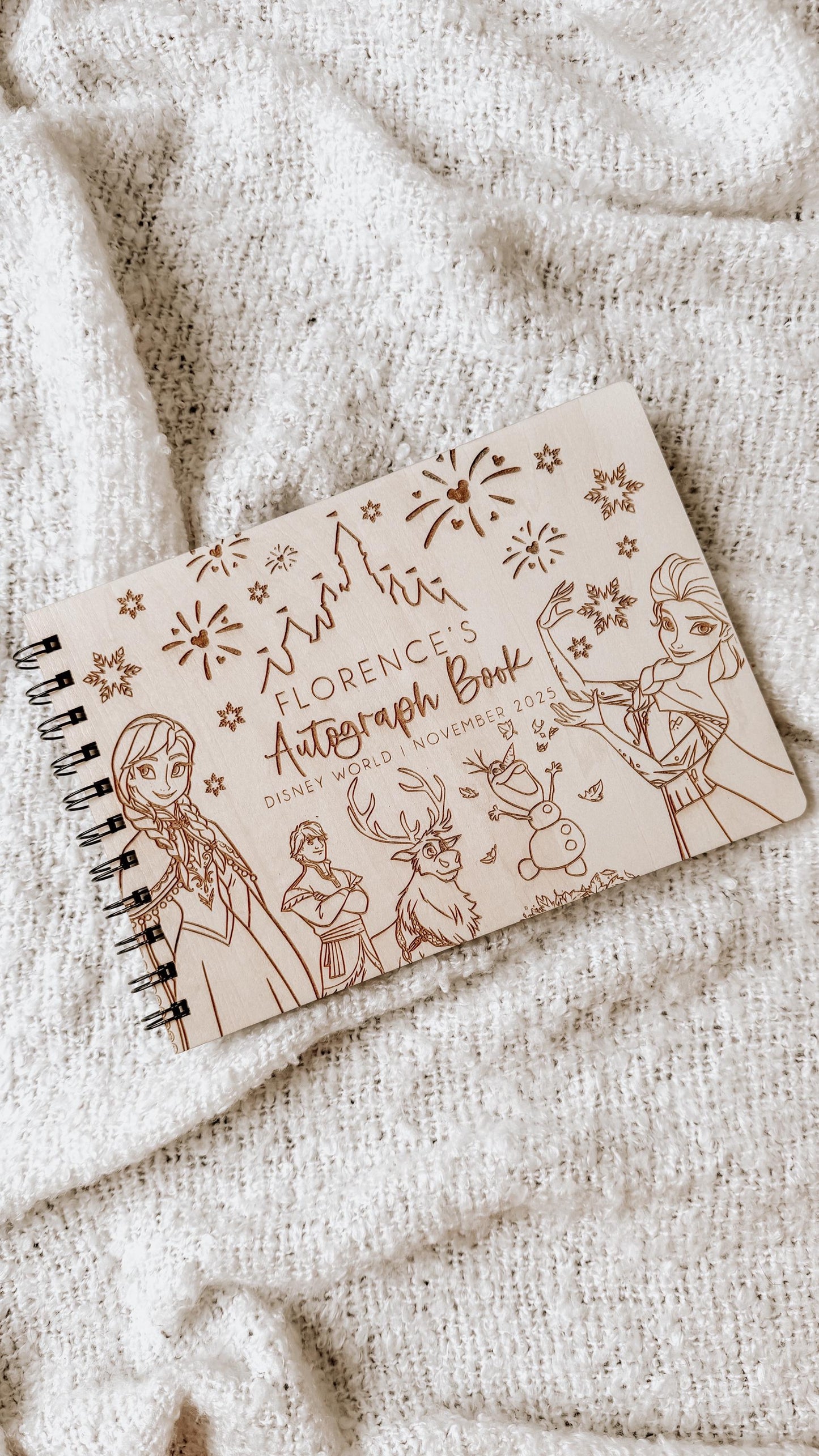 Personalised A5 wooden engraved Disney Frozen Autograph Book/ holiday scrapbook/ memory book/ photo album/ memory gift