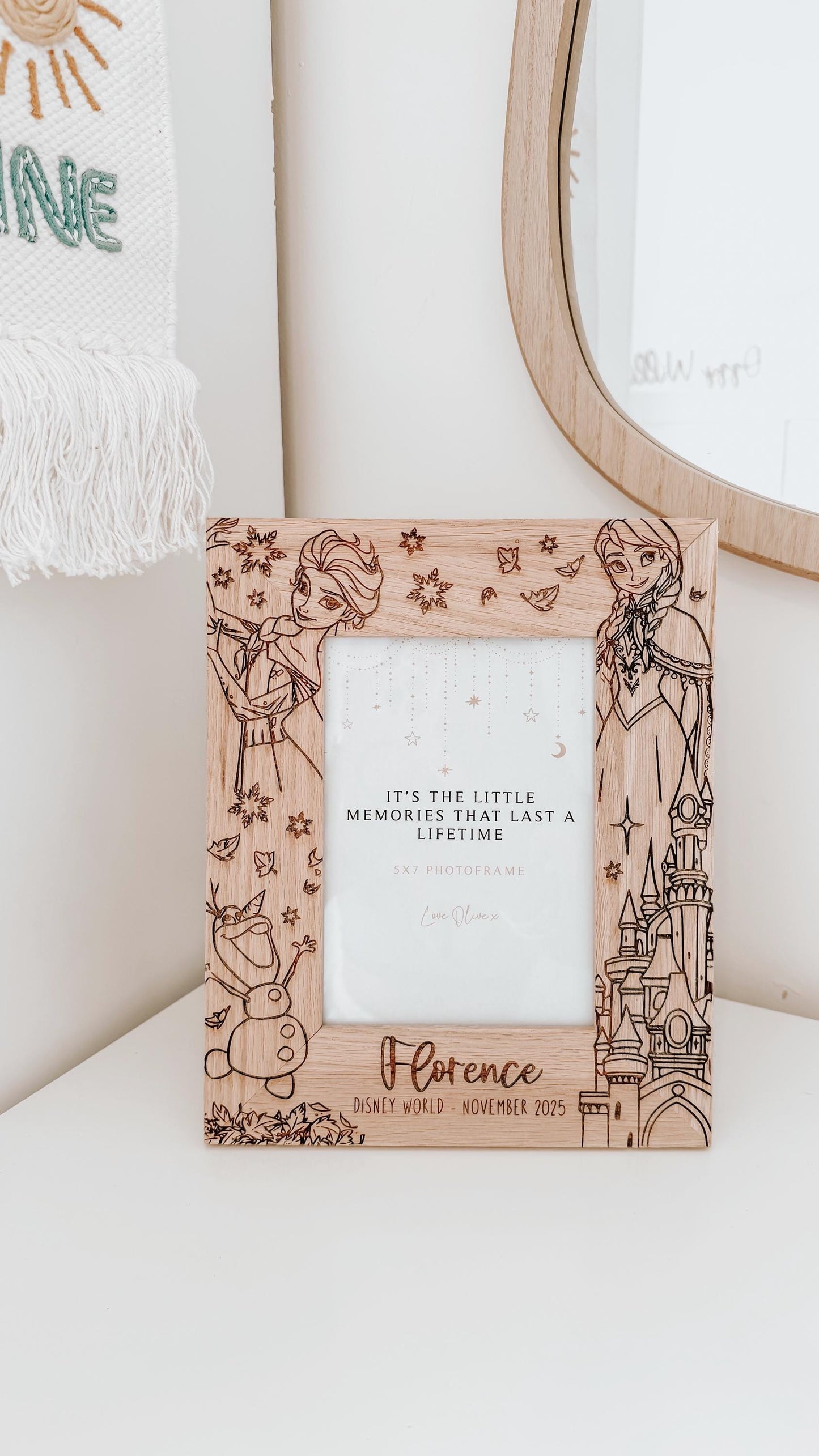 Personalised Solid Oak Disney Frozen Photo frame/ Unique Disney gifts/ Wooden Photo Frame with engraving
