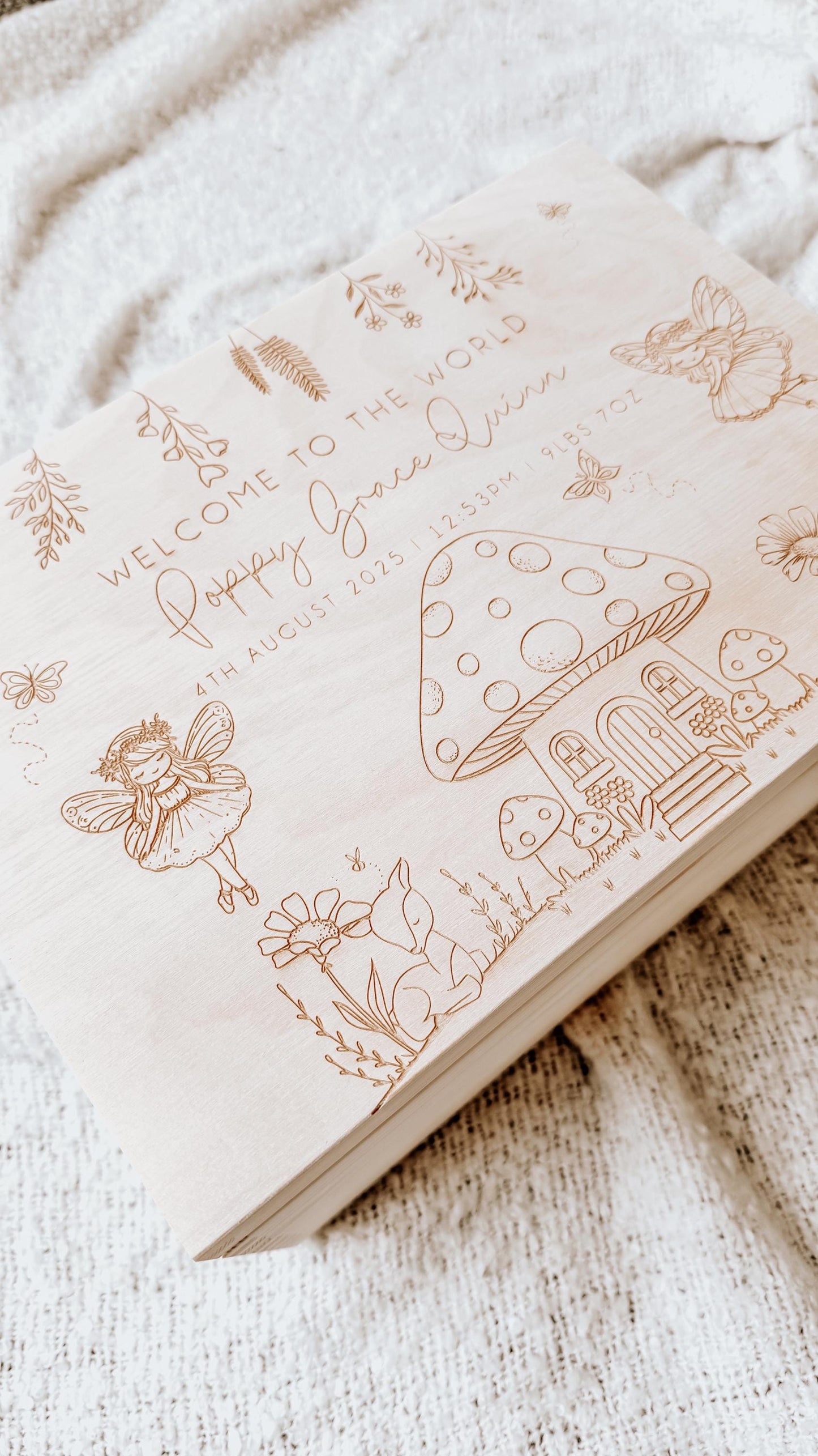 Personalized Baby Wooden Memories Keepsake Box - Personalised Memory Box - New Born Fairy Woodland Memory Box