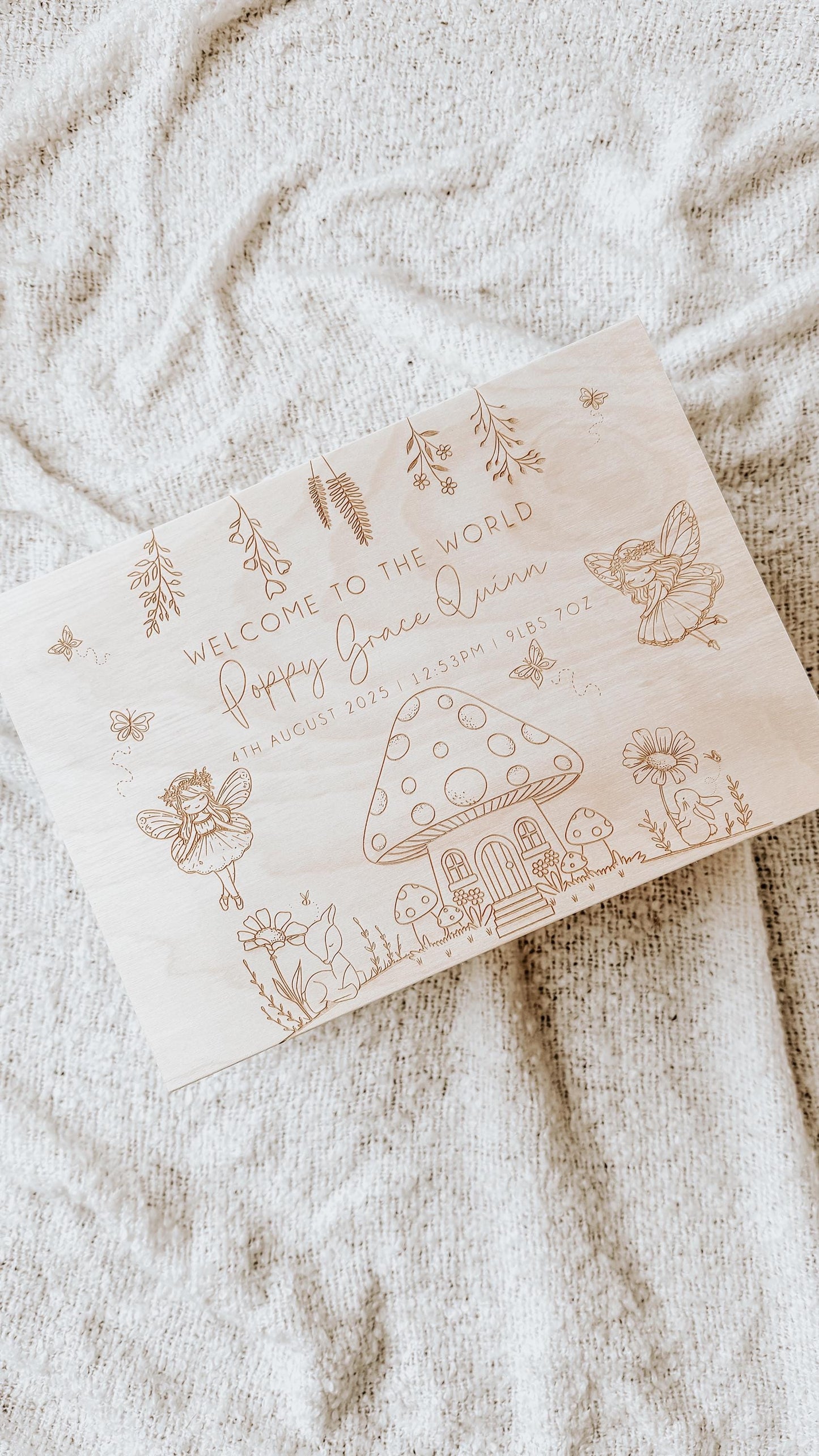 Personalized Baby Wooden Memories Keepsake Box - Personalised Memory Box - New Born Fairy Woodland Memory Box