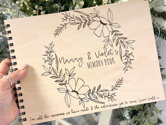 Personalised A4 wooden engraved scrapbook/ memory book/ scrapbook photo album/ memory gift/ photobook- Laser/Hand burnt