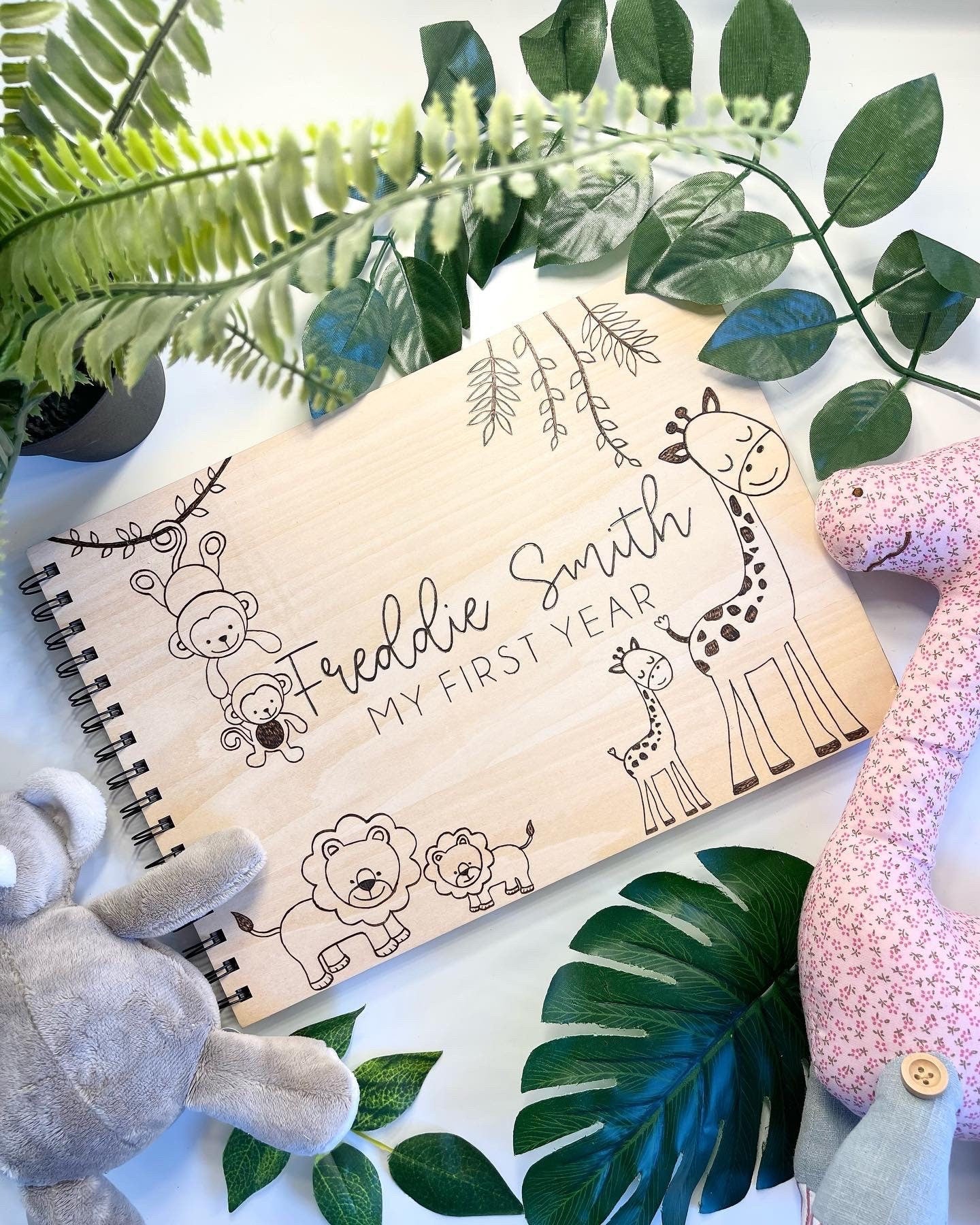 Personalised A4 wooden engraved Baby animal scrapbook