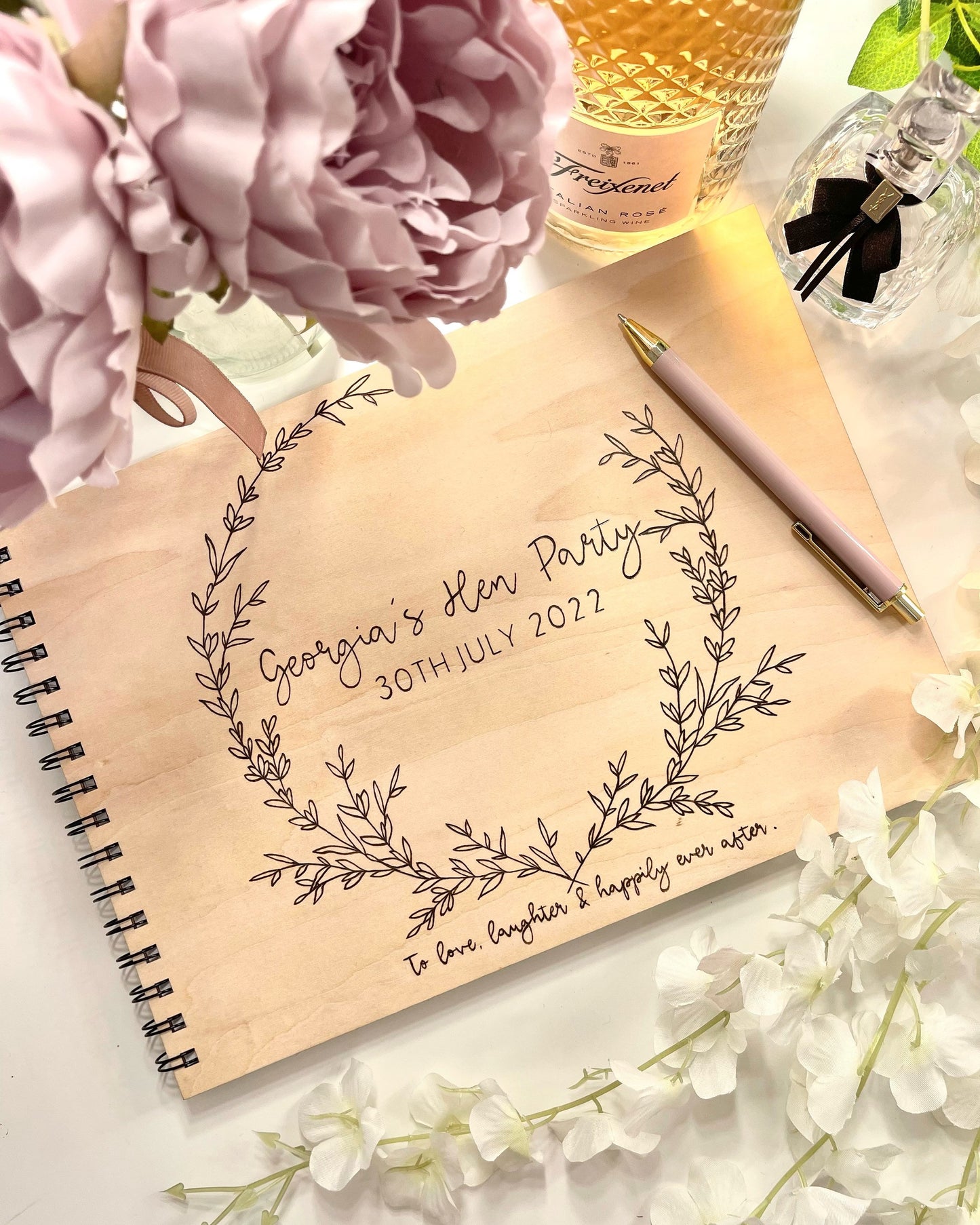 Personalised A4 wooden engraved hen do guest book