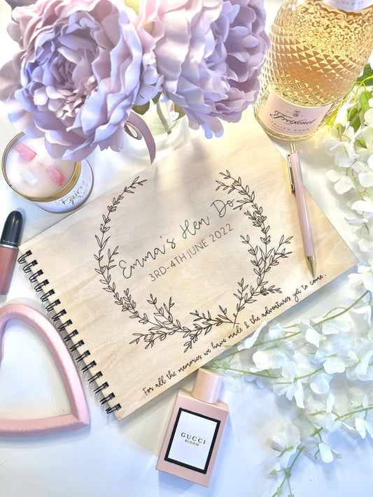 Personalised A4 wooden engraved hen do guest book