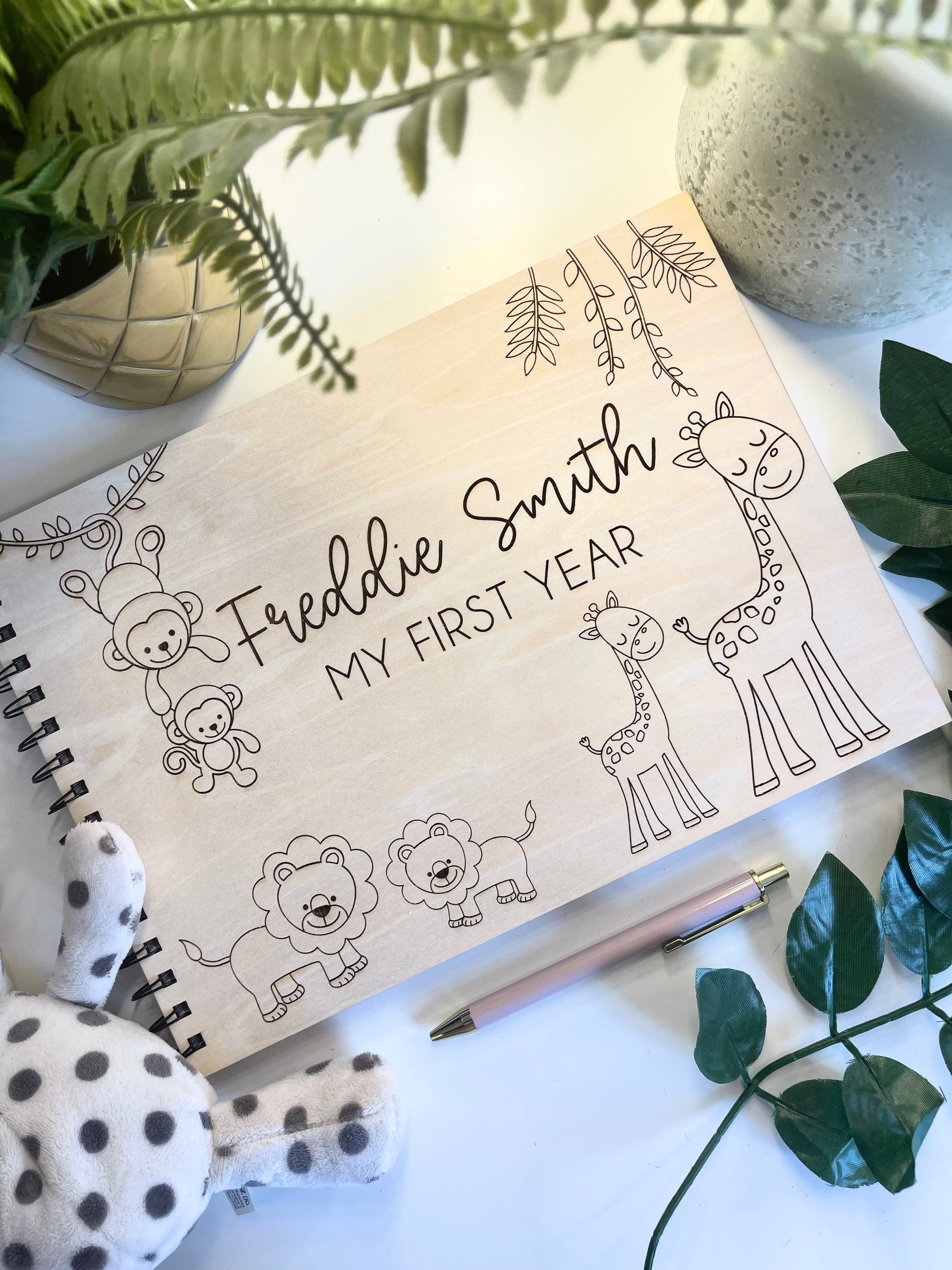 Personalised A4 Wooden Engraved Baby Animal Scrapbook