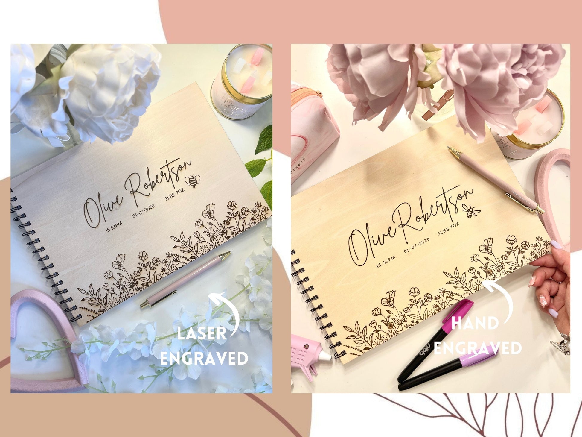 Personalised A4 wooden engraved wedding guest book