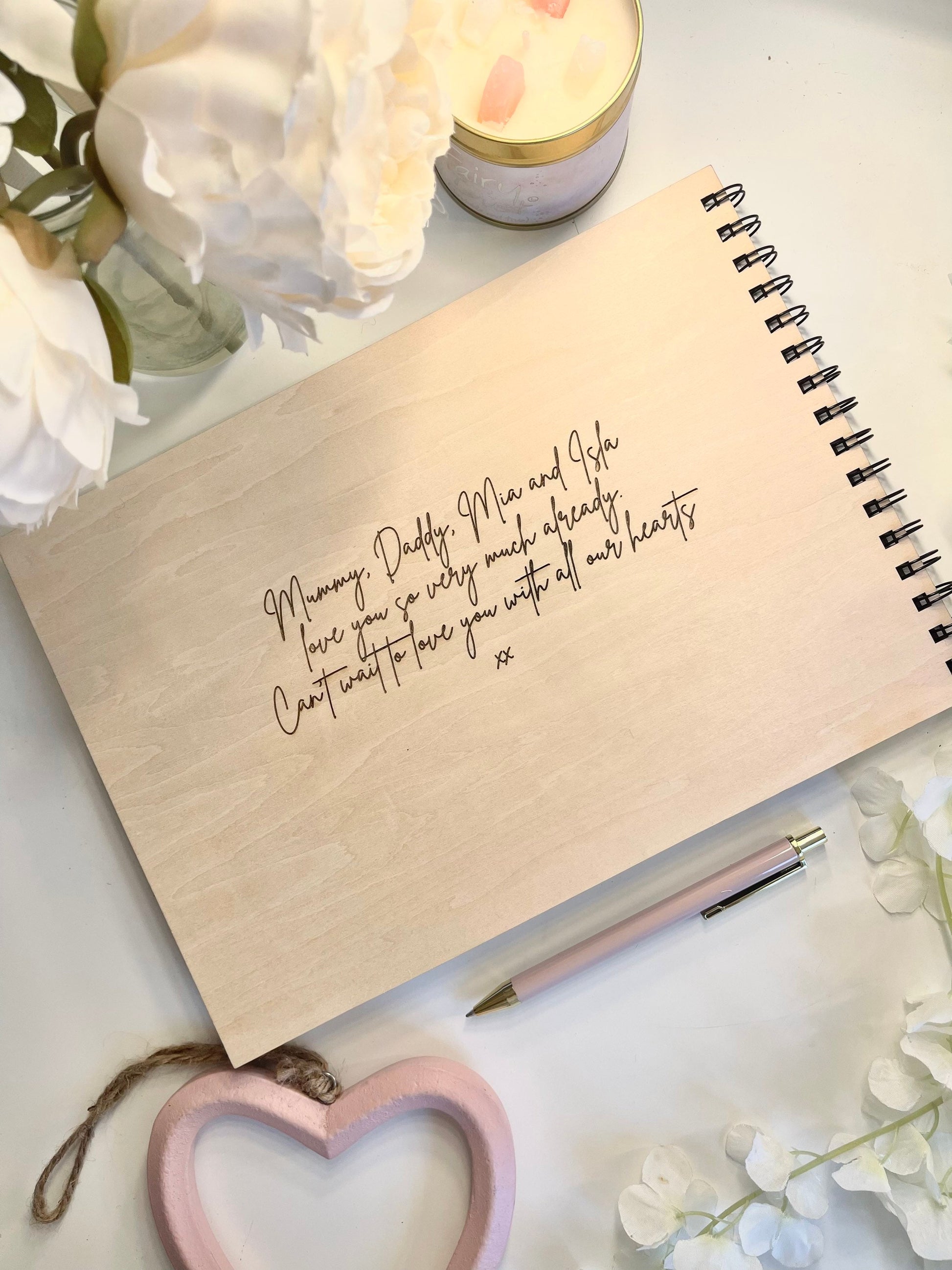 Personalised A4 wooden engraved Baby floral scrapbook