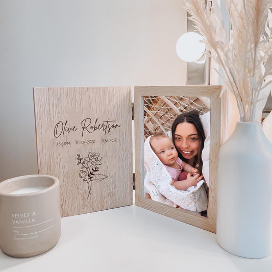 Personalised New Born Baby Birth Flower Photo Frame