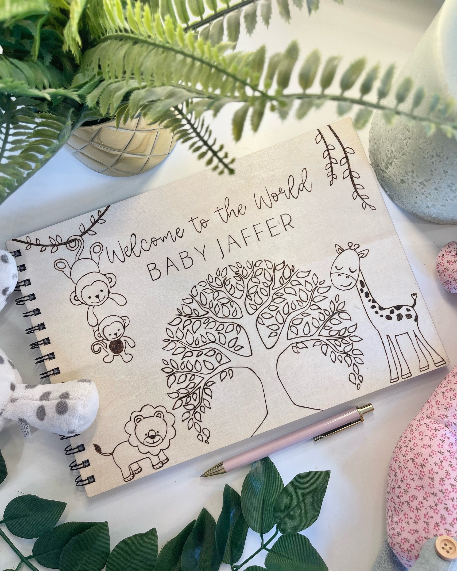 Personalised A4 wooden engraved Baby animal scrapbook
