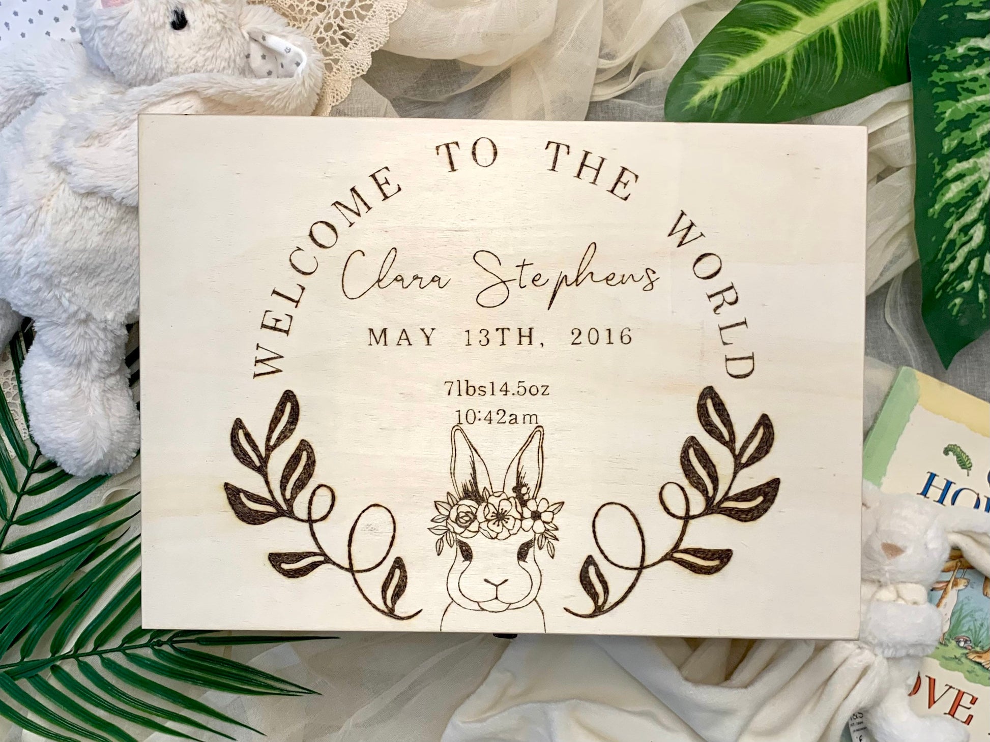 Personalised Baby Wooden Memories Rabbit Keepsake Box