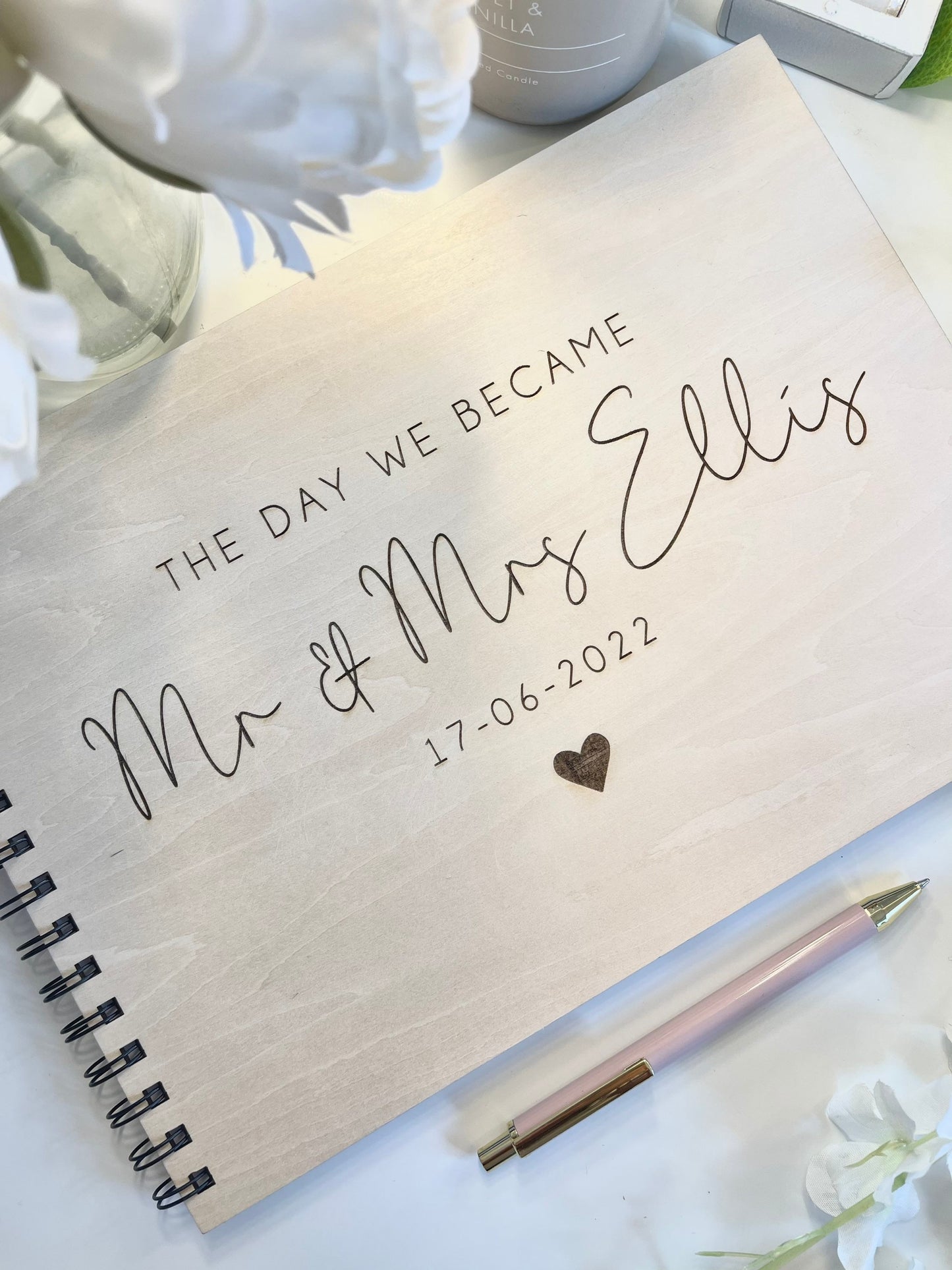 Personalised A4 wooden engraved wedding guest book