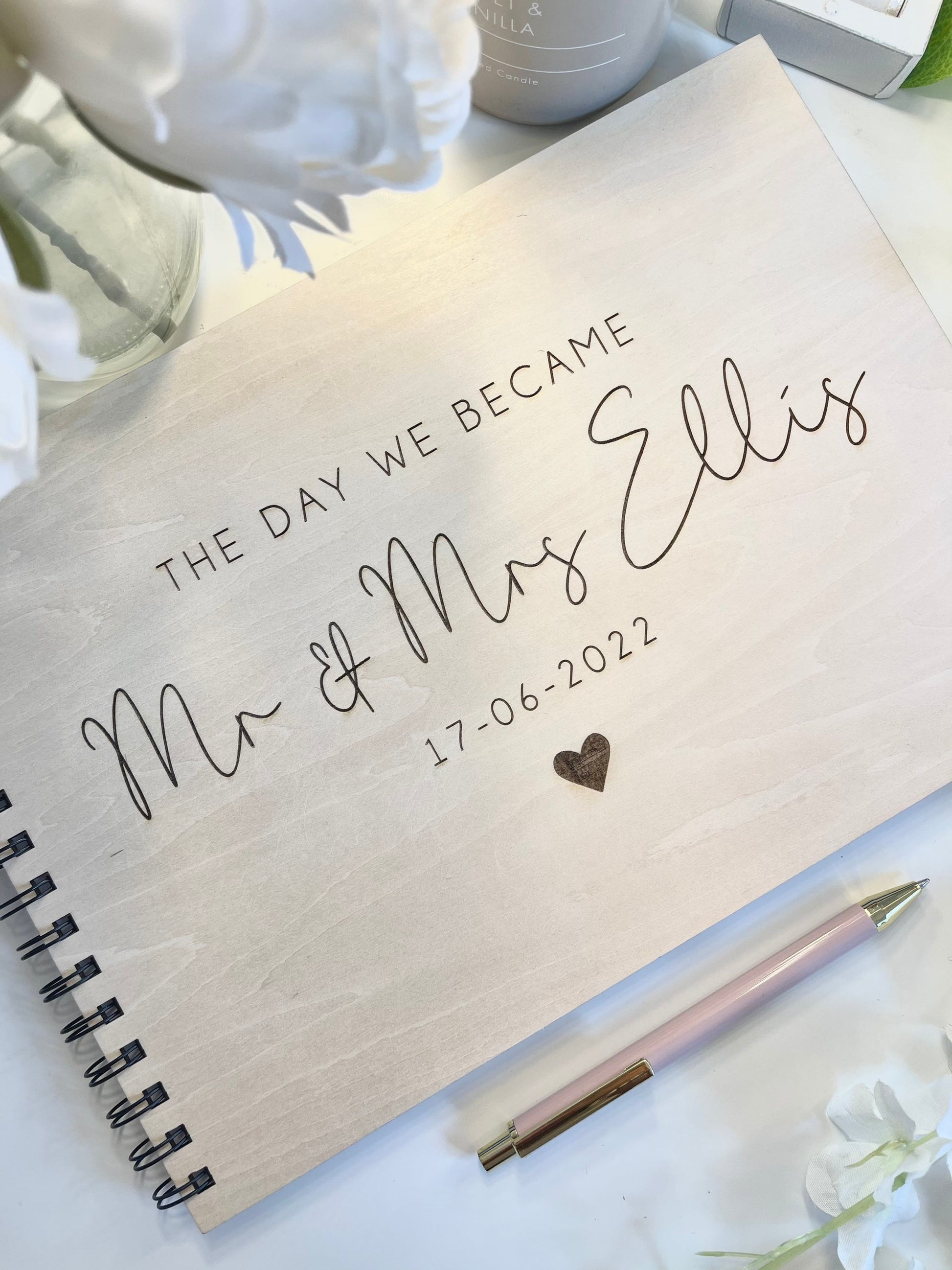 Personalised A4 wooden engraved wedding guest book