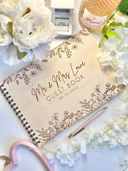 Personalised A4 Wooden Engraved Wedding Guest Book