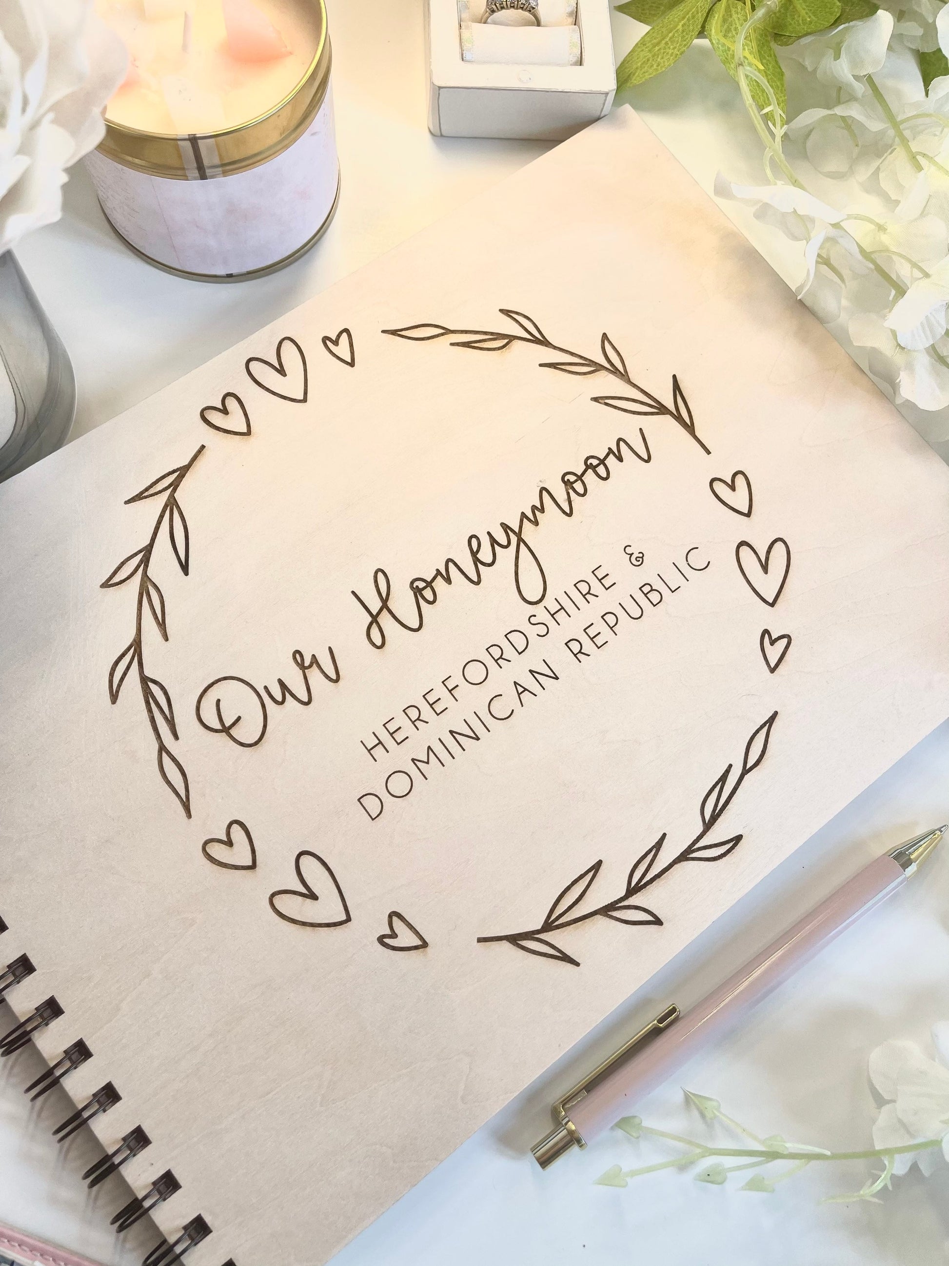 Personalised A4 Wooden Engraved Honeymoon Journal