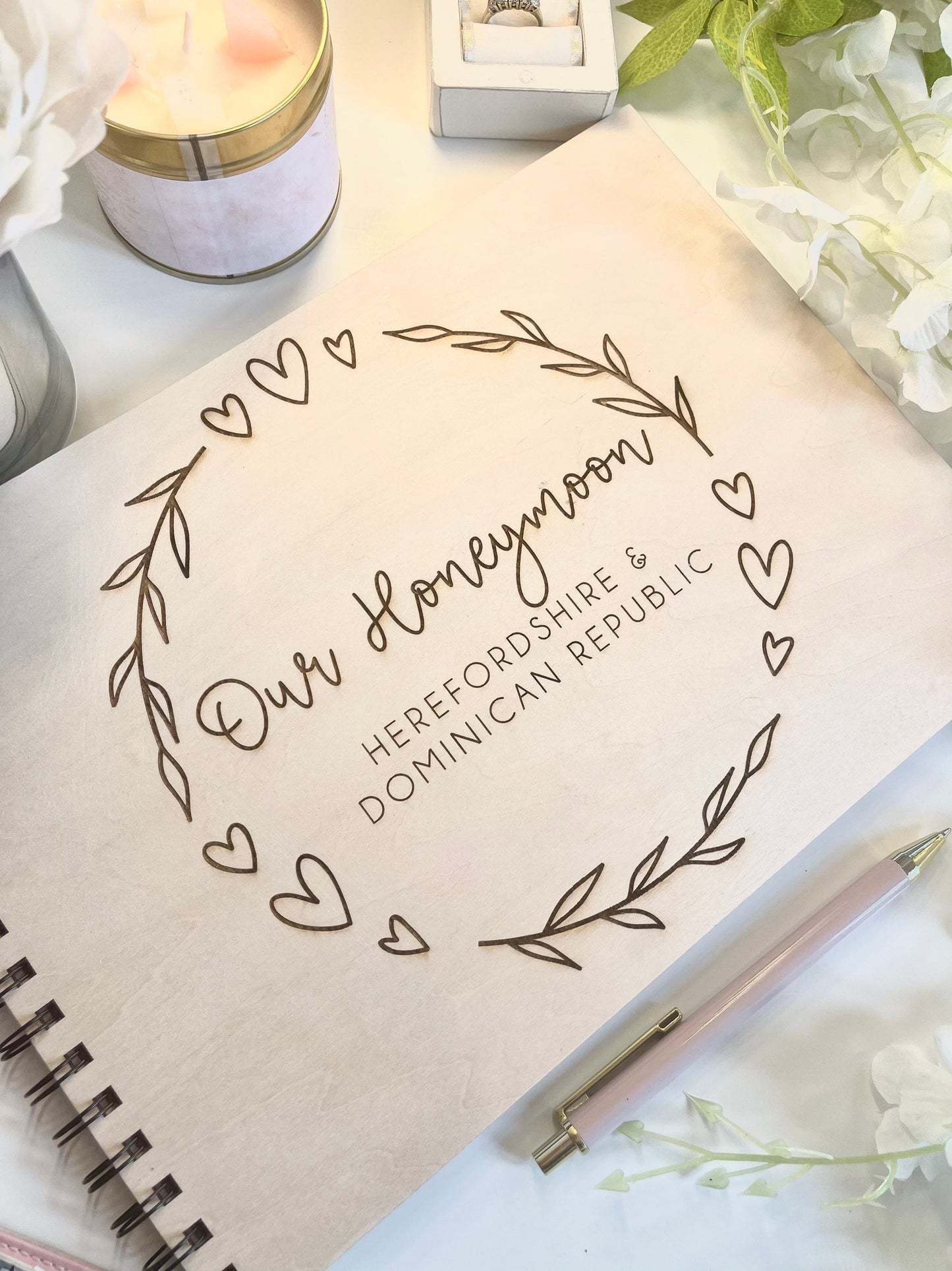 Personalised A4 wooden engraved honeymoon journal