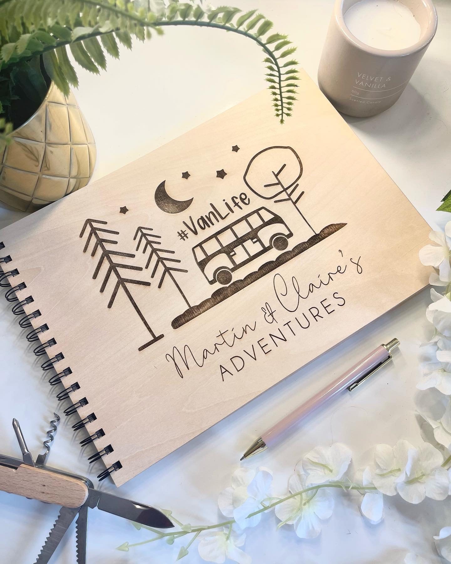 Personalised A4 wooden engraved camper van journal