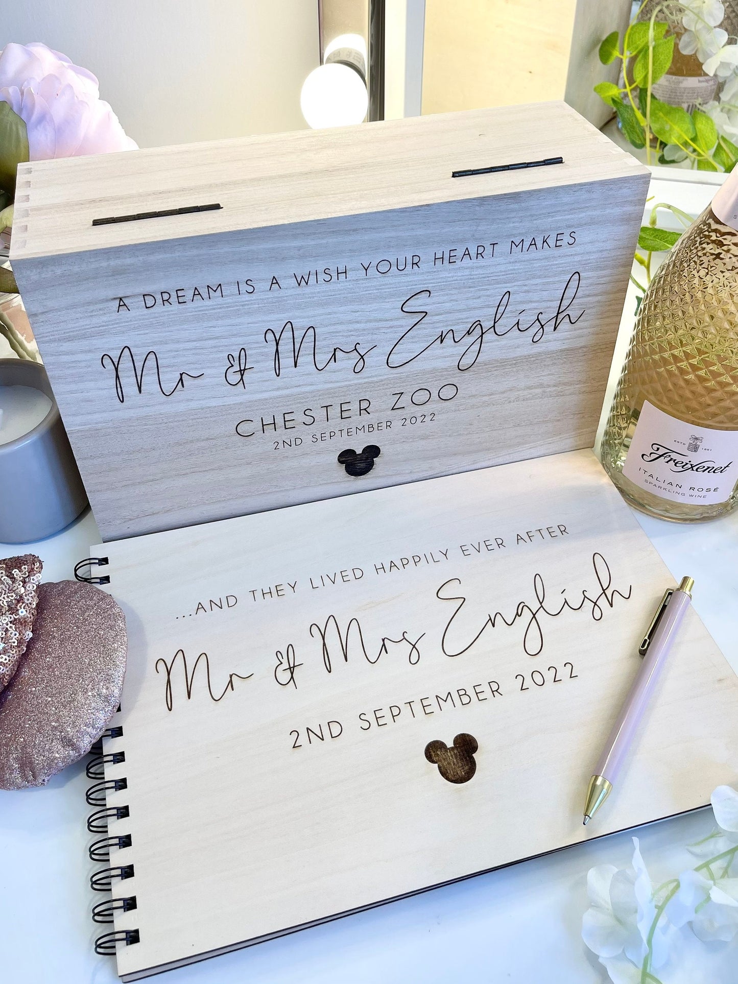 Personalized Wooden Mickey Wedding Keepsake Box - Personalised Memory Box - Wedding Memory Box- Unique Wedding gifts- laser/Hand Burnt