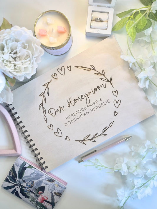 Personalised A4 Wooden Engraved Honeymoon Journal