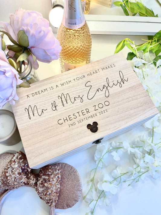 Personalised Wooden Mickey Wedding Keepsake Box