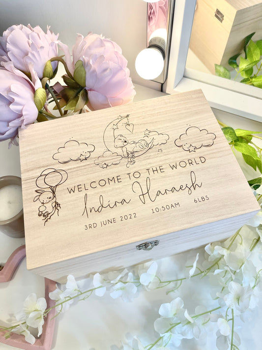 Personalised Baby Teddy Wooden Memories Keepsake Box