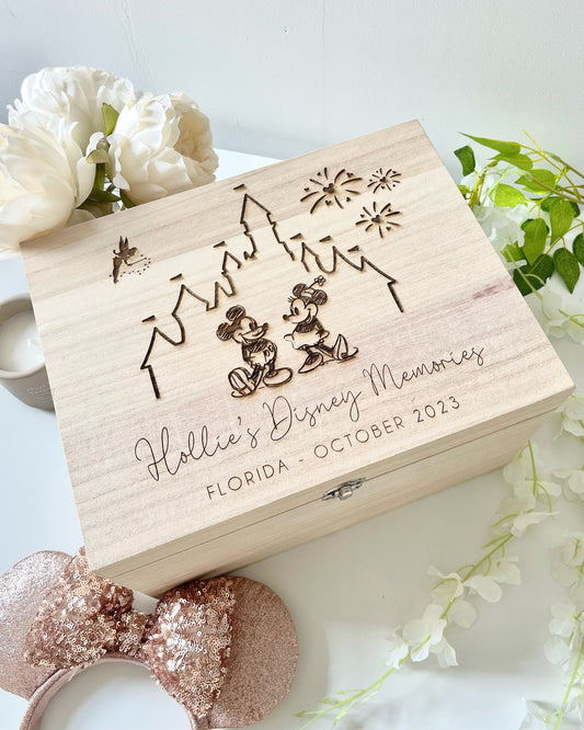 Personalized Wooden disney Keepsake Box - Personalised Memory Box - holiday Memory Box- Unique disney gifts- laser/Hand Burnt