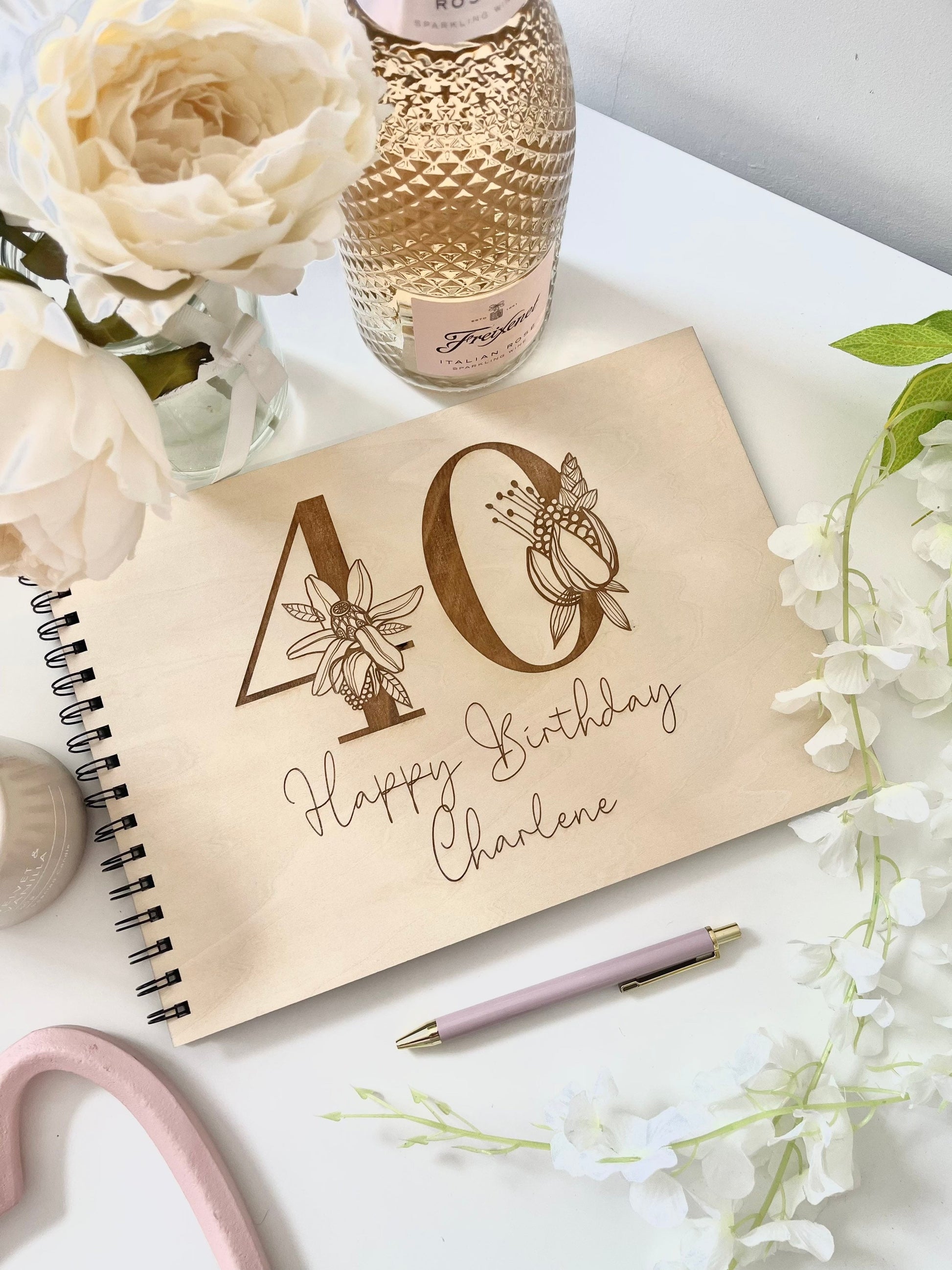 Personalised A4 wooden engraved birthday party guest book