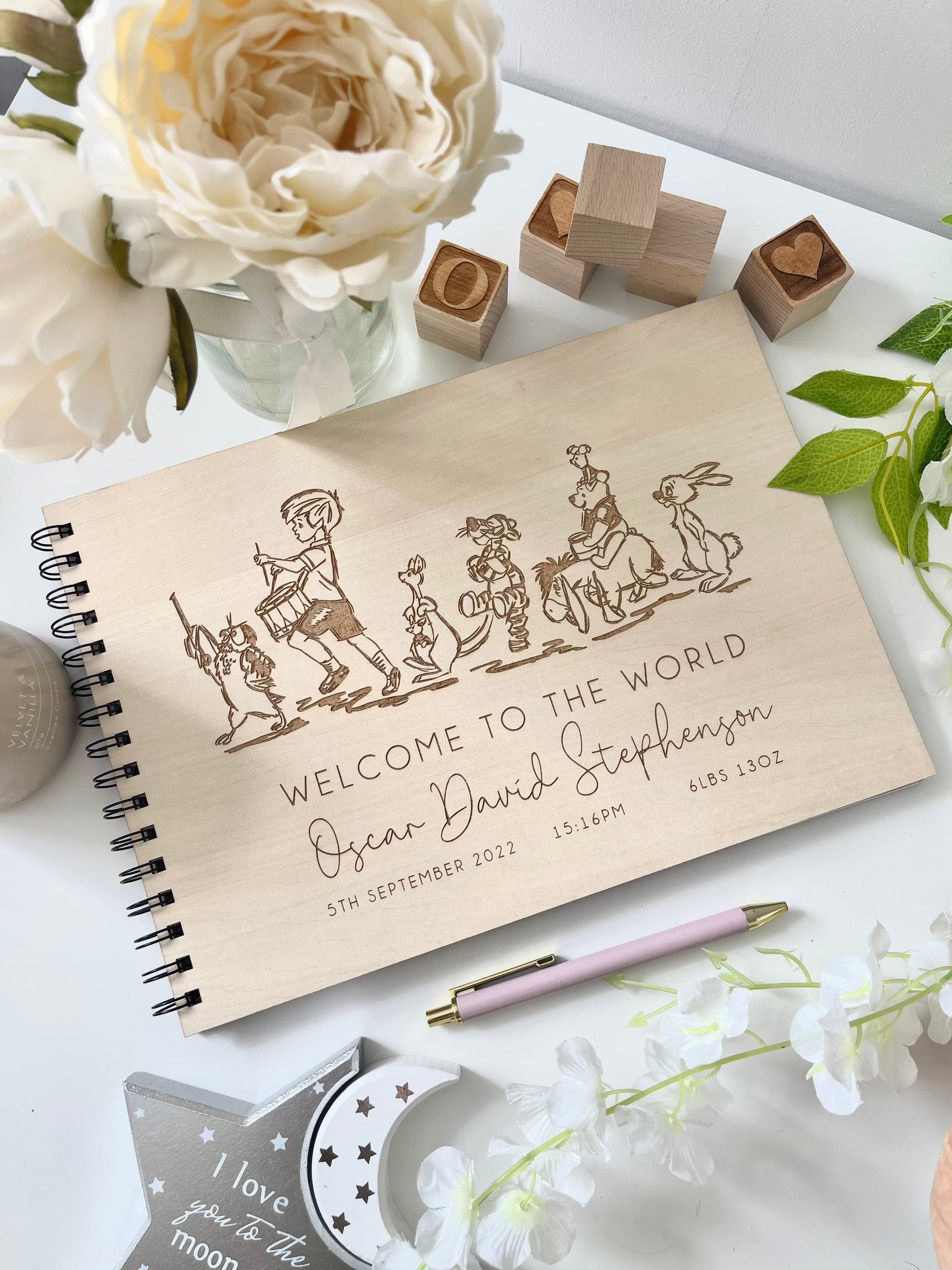 Personalised A4 wooden engraved Winnie the Pooh scrapbook