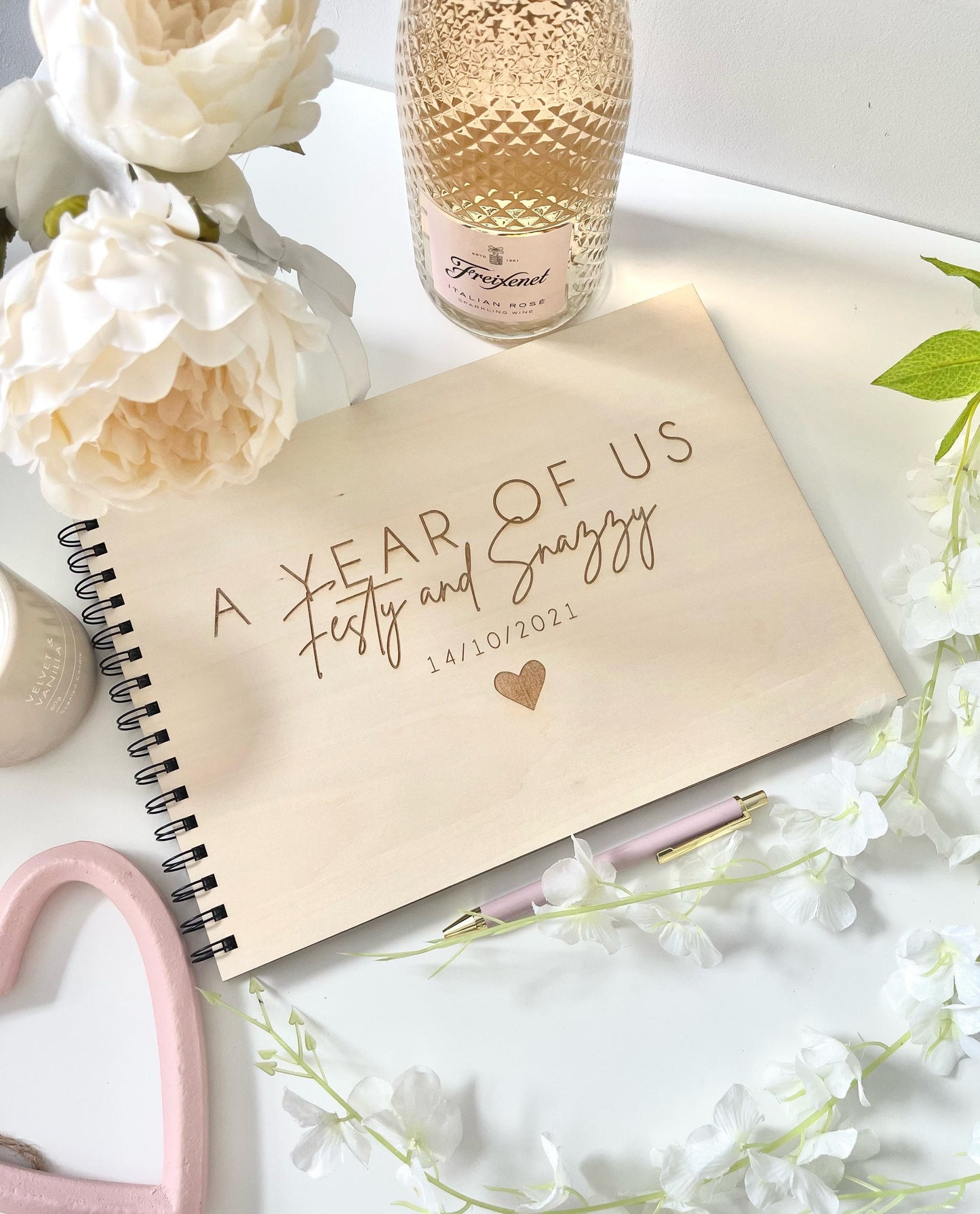 Personalised A4 wooden engraved couples scrapbook
