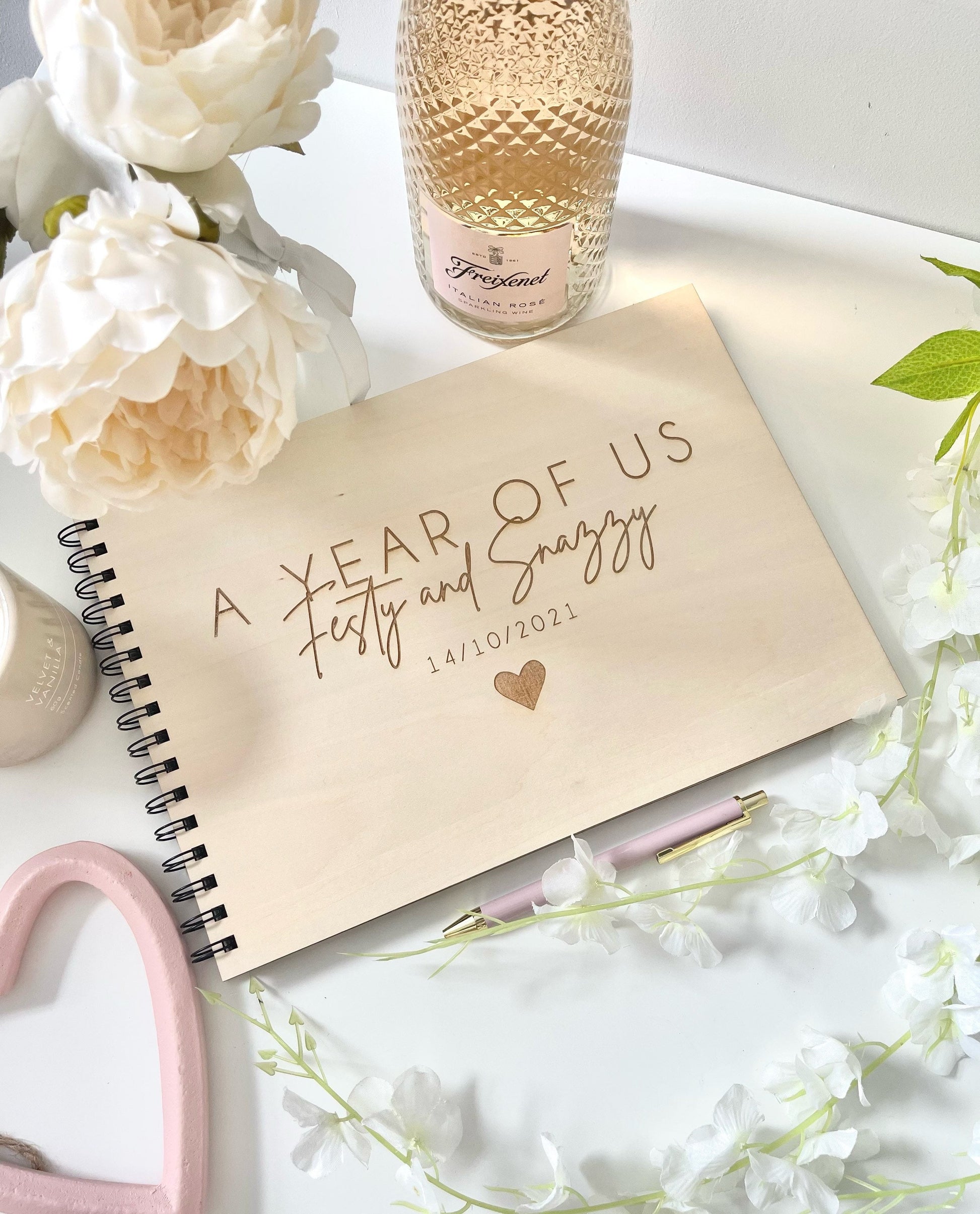 Personalised A4 wooden engraved couples scrapbook