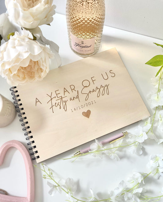 Personalised A4 wooden engraved couples scrapbook