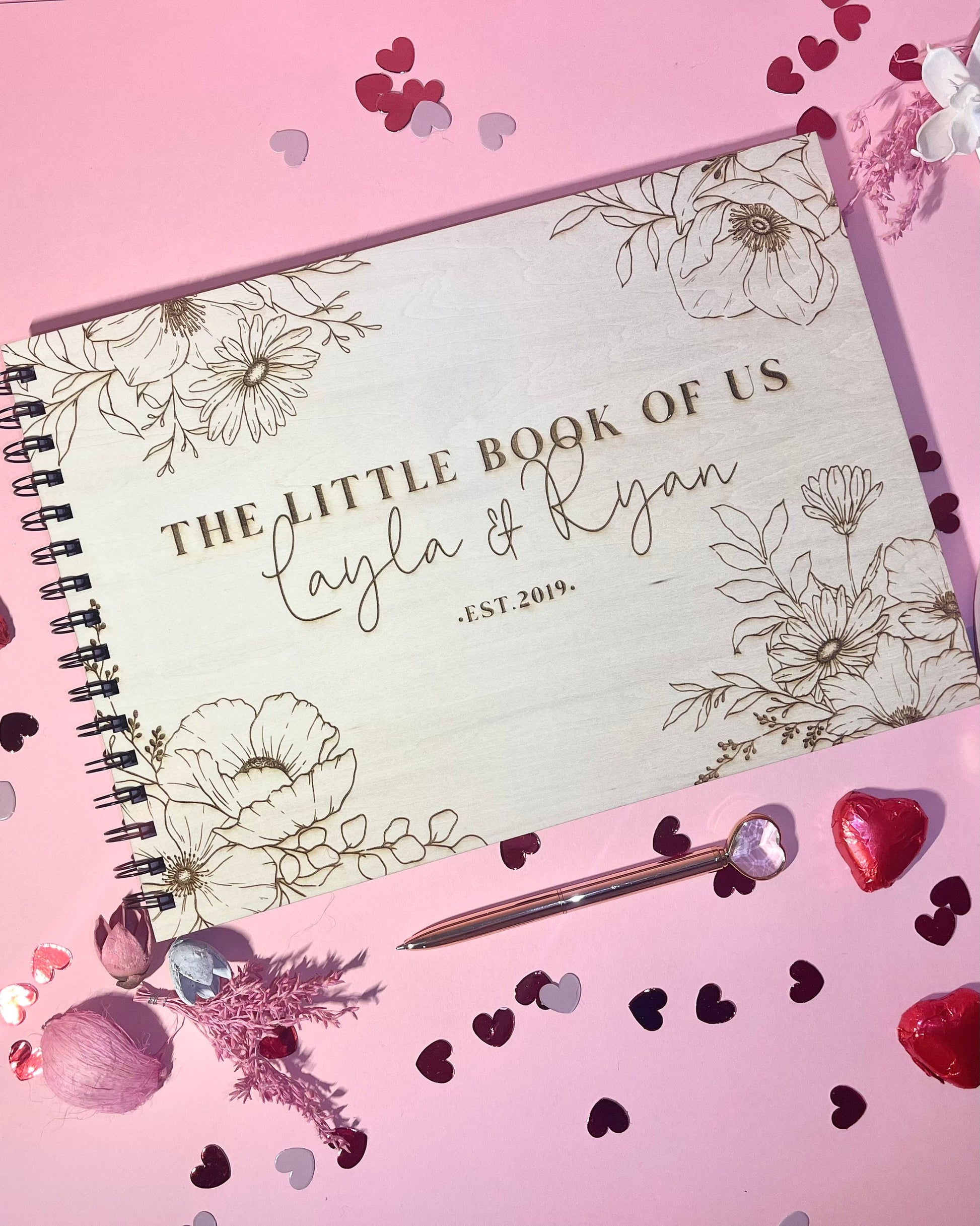 Personalised A4 wooden engraved couples memory book