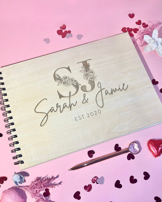Personalised A4 wooden engraved couples memory book