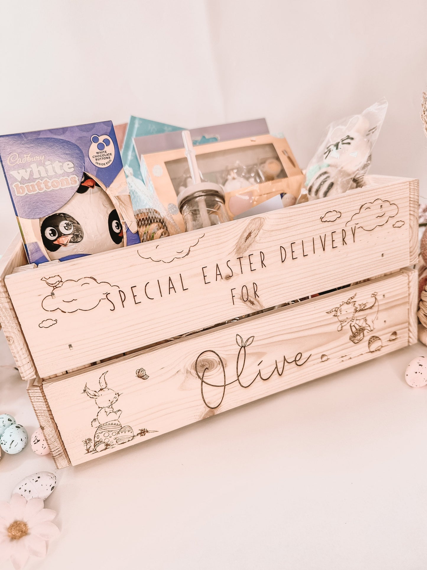 Personalized Easter Bunny Crate - Personalised wooden crate