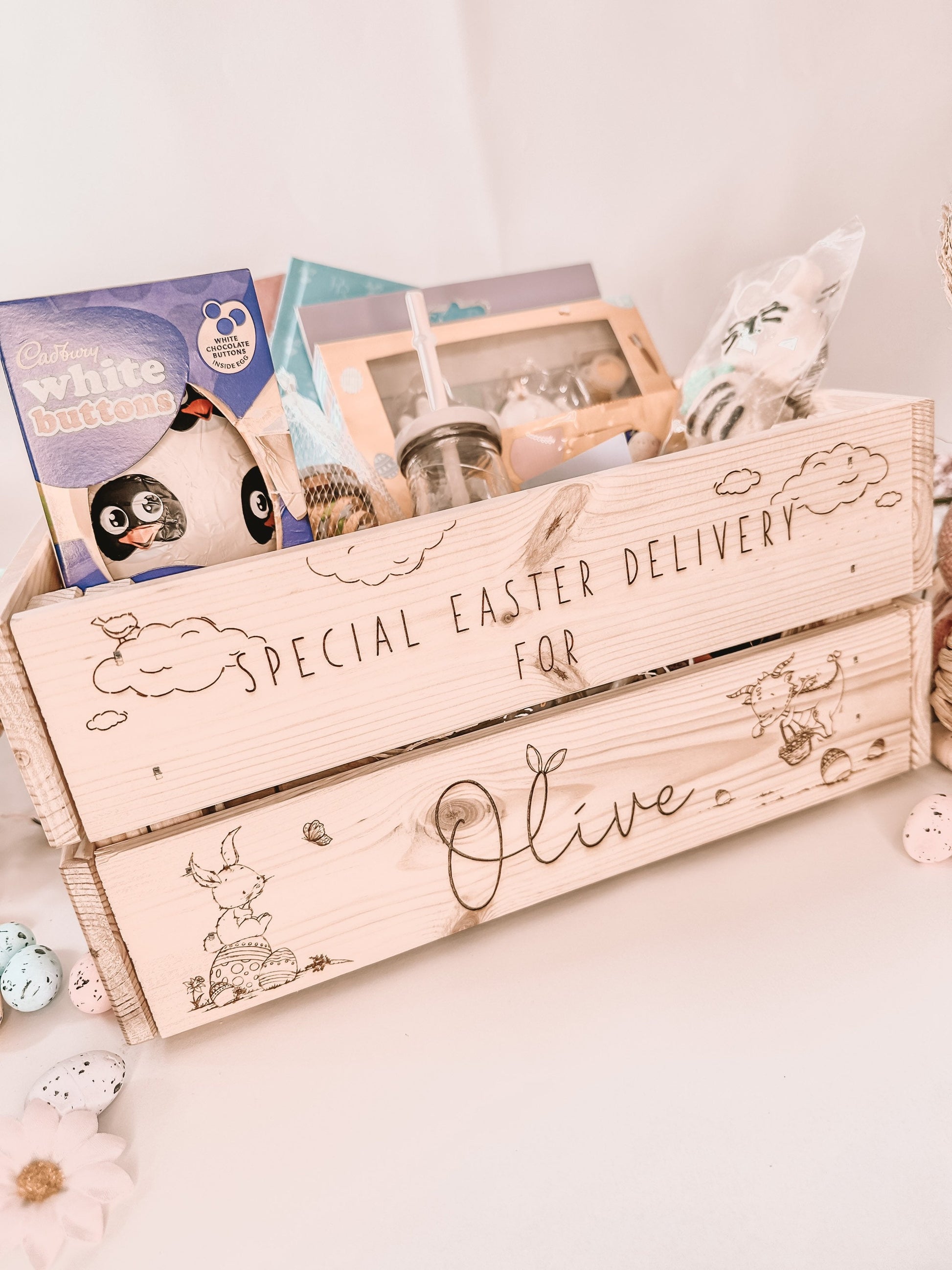 Personalized Easter Bunny Crate - Personalised wooden crate