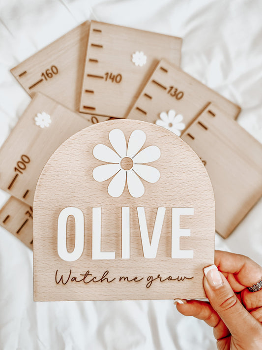 Personalised Flower Wooden Height Chart, Kids Growth Chart, Wooden Height Measuring, Nursery Wall Decoration, Baby Shower Gifts