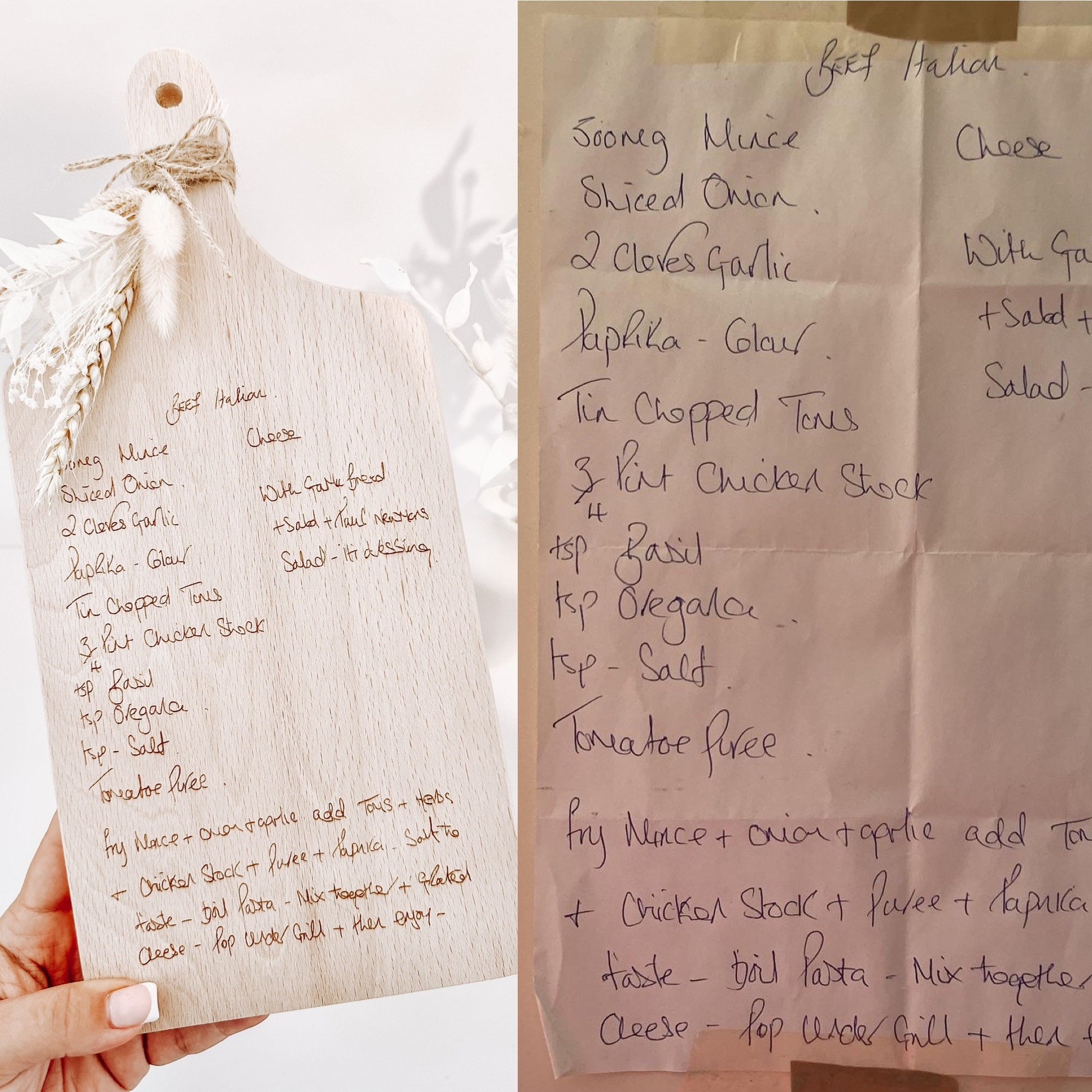 Custom Handwritten Family Recipe Chopping Board