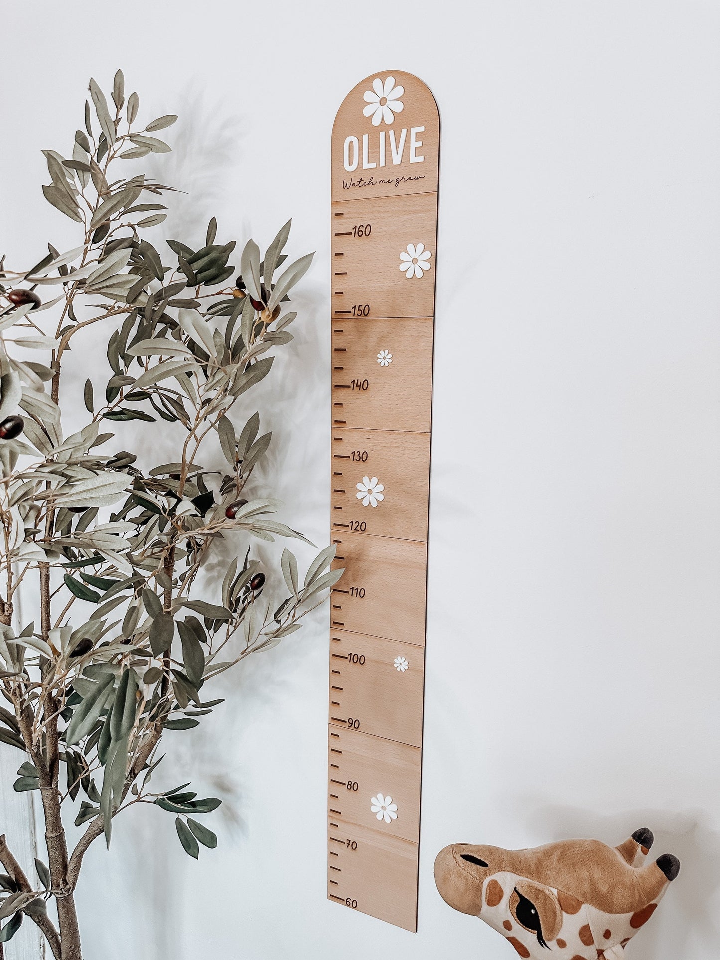Personalised Flower Wooden Height Chart, Kids Growth Chart, Wooden Height Measuring, Nursery Wall Decoration, Baby Shower Gifts