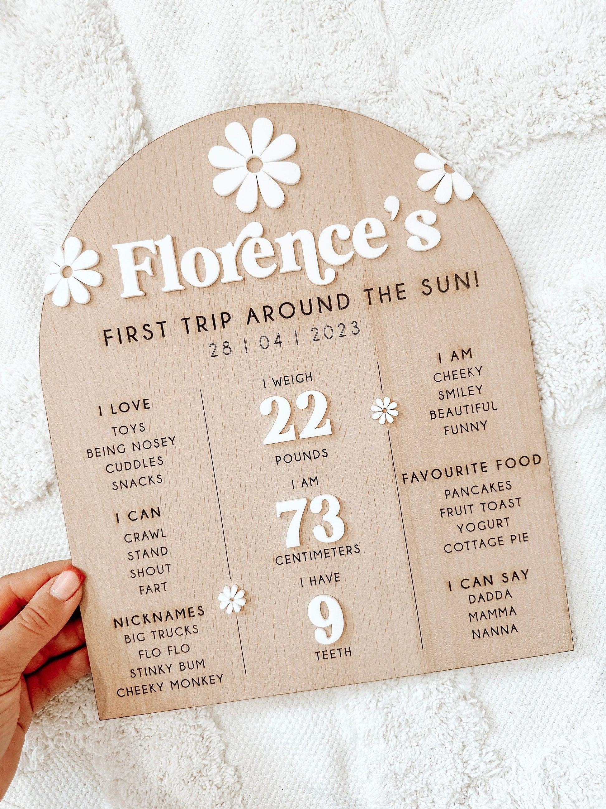 Personalised Flower First Birthday Board