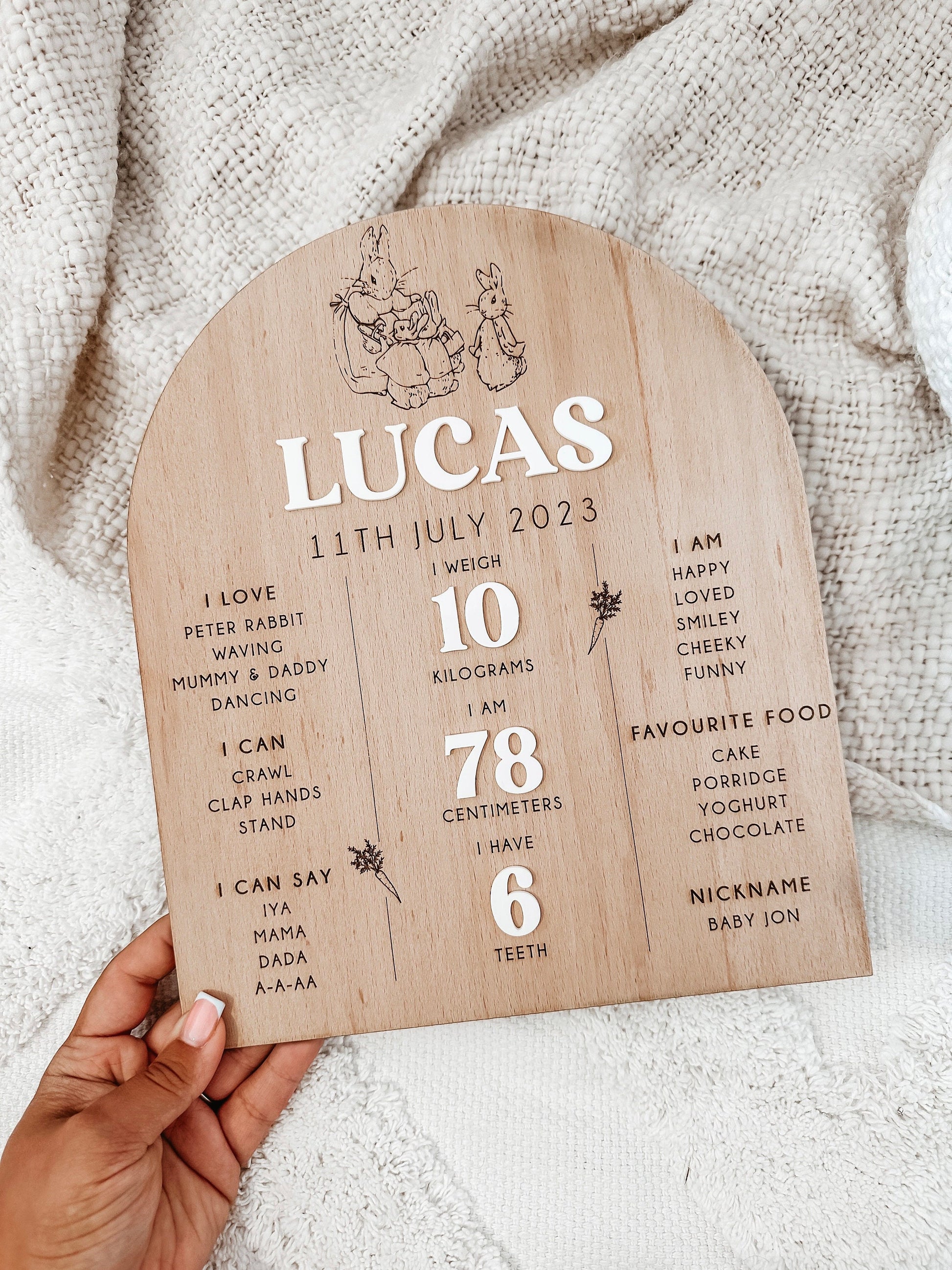 Personalised First Birthday Board | Peter Rabbit Board | Reusable Birthday Whiteboard | Baby Shower Gifts | Grow With Me Board