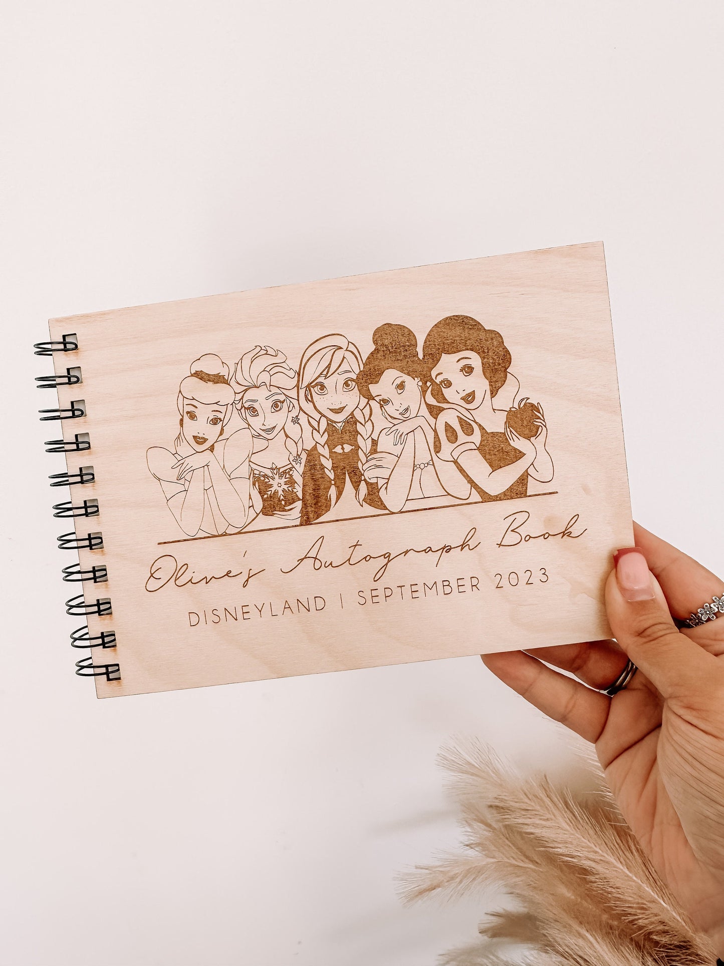Personalised A5 wooden engraved Disney Princess Autograph Book/ holiday scrapbook/ memory book/ photo album/ memory gift