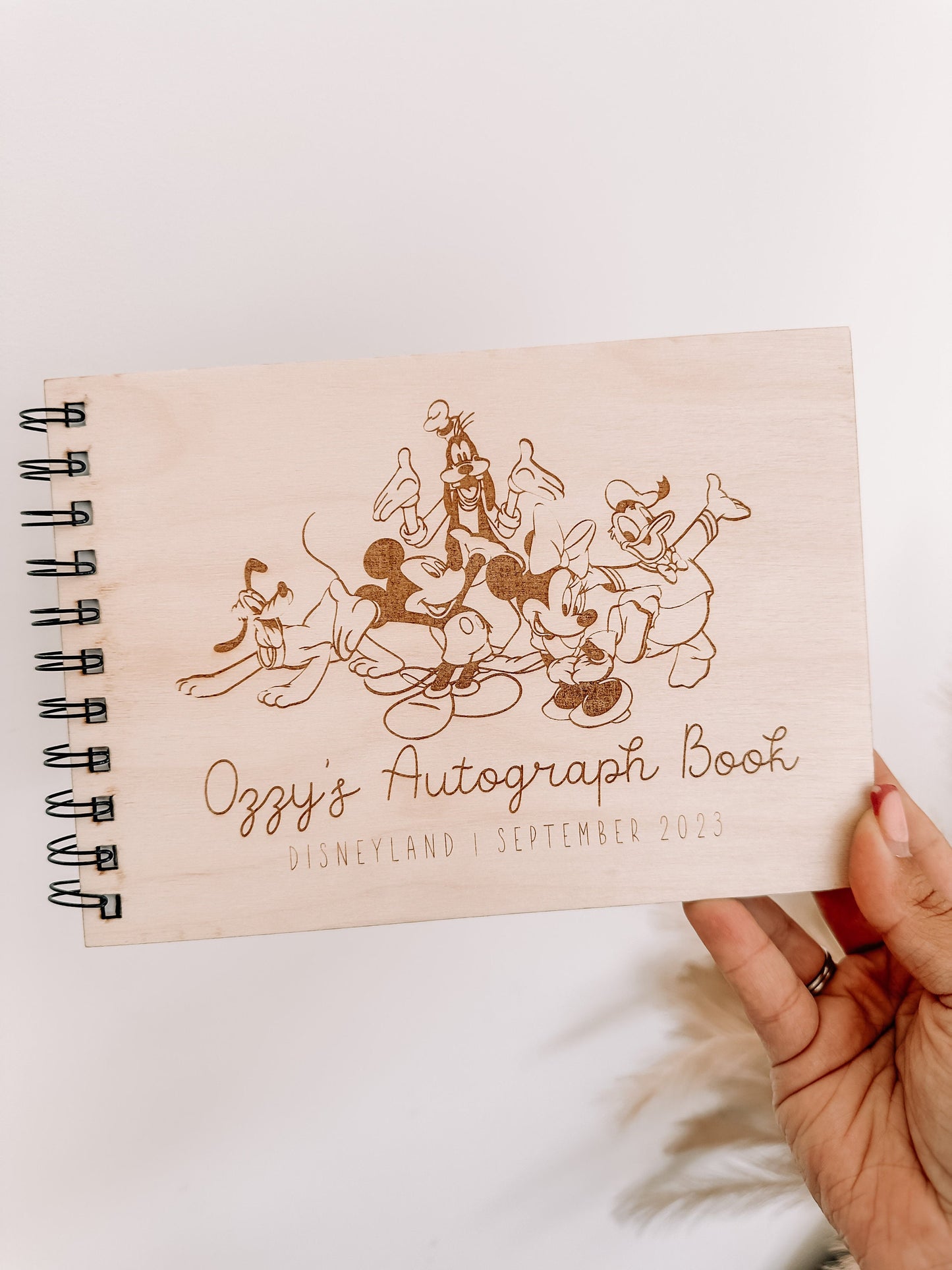 Personalised A5 wooden engraved Disney Mickey & Minnie Autograph Book/ holiday scrapbook/ memory book/ photo album/ memory gift
